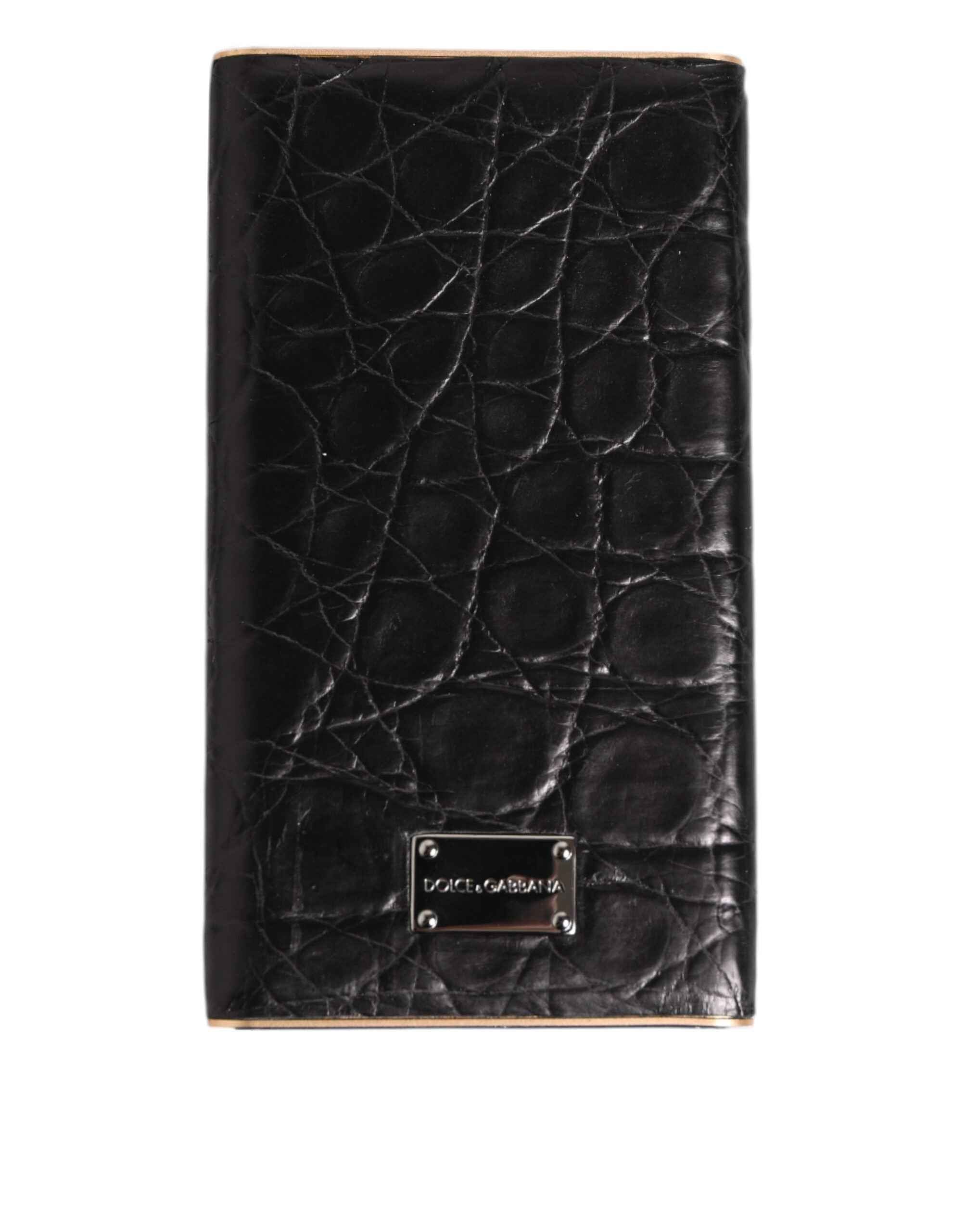 Dolce & Gabbana Black Leather Exotic Skin 3000mAh Power Bank Charger USB