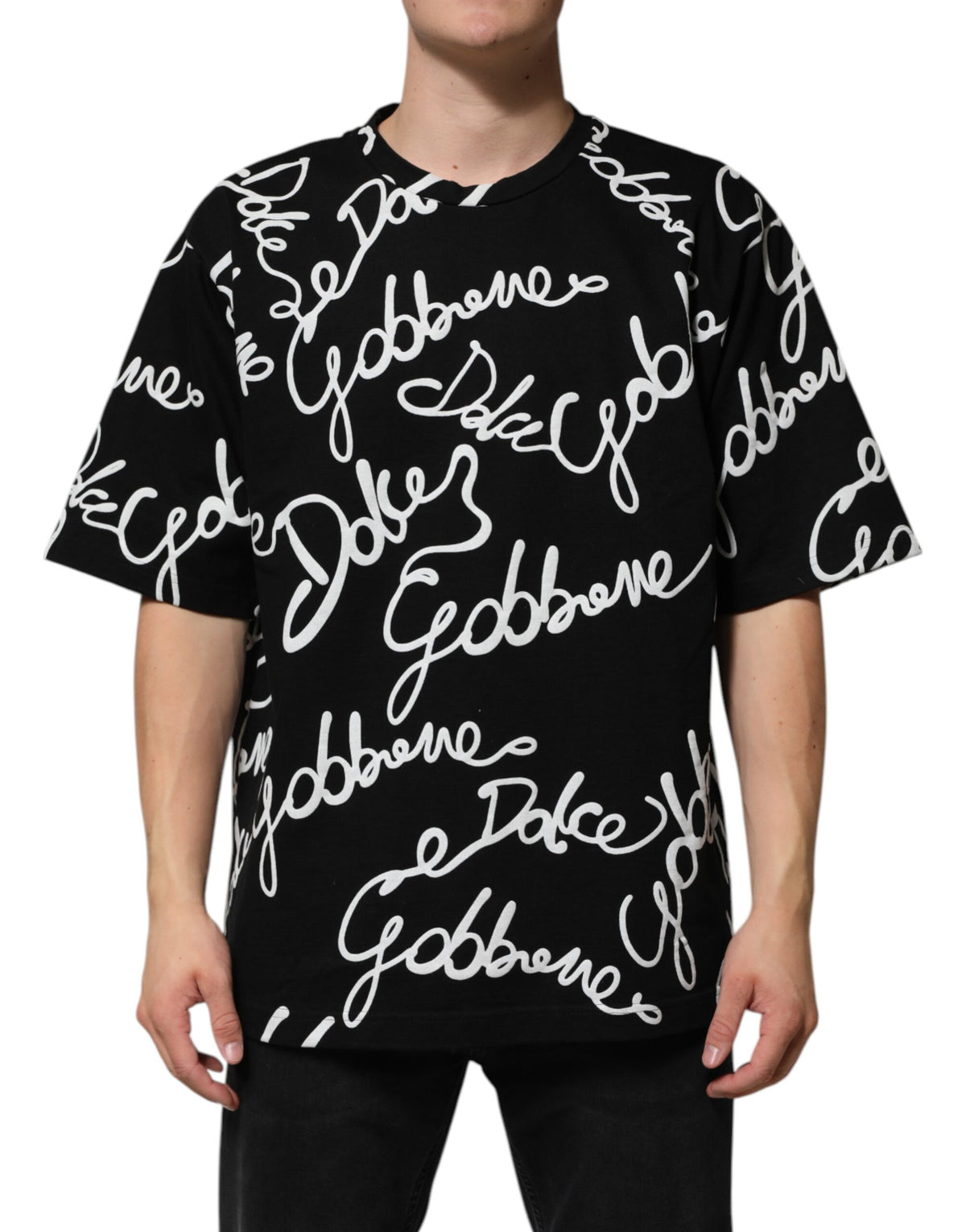 Dolce & Gabbana Black Logo Print Cotton Crew Neck T-shirt