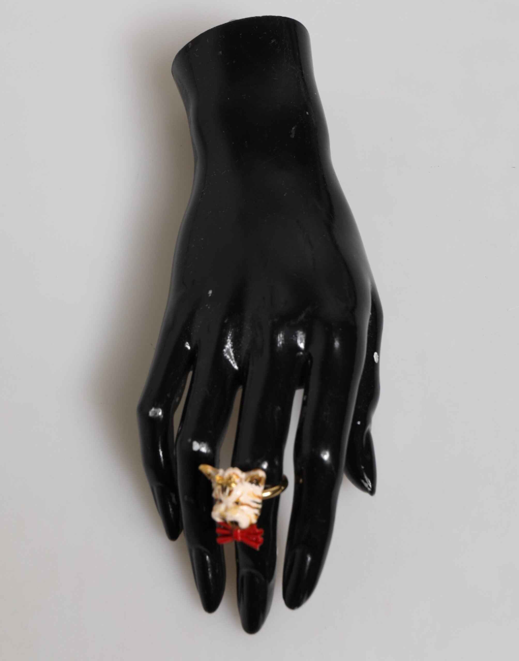 Dolce & Gabbana Gold Brass Resin Beige Dog Pet Accessory Ring