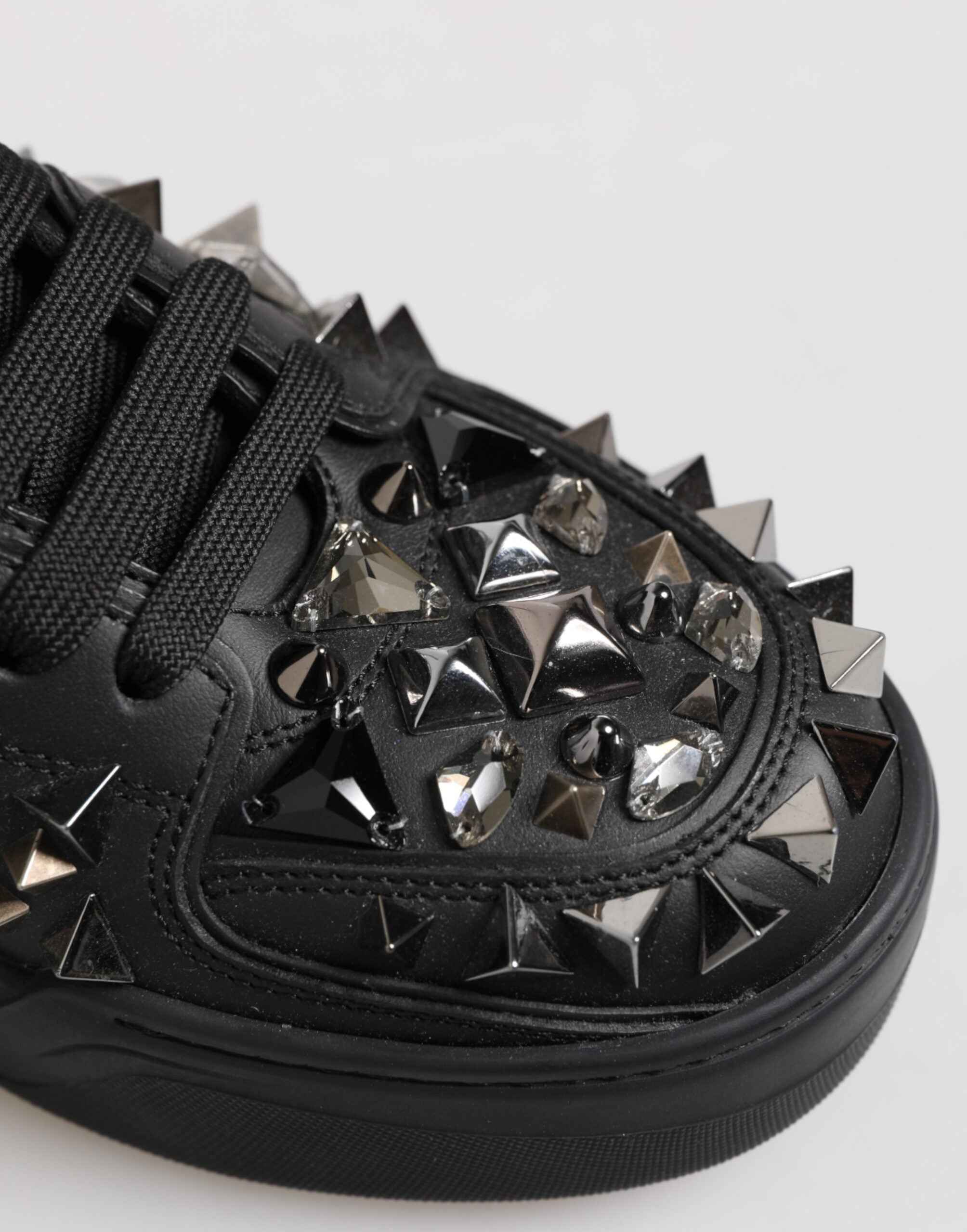 Dolce & Gabbana Black Leather Studded Low Top Sneakers Shoes