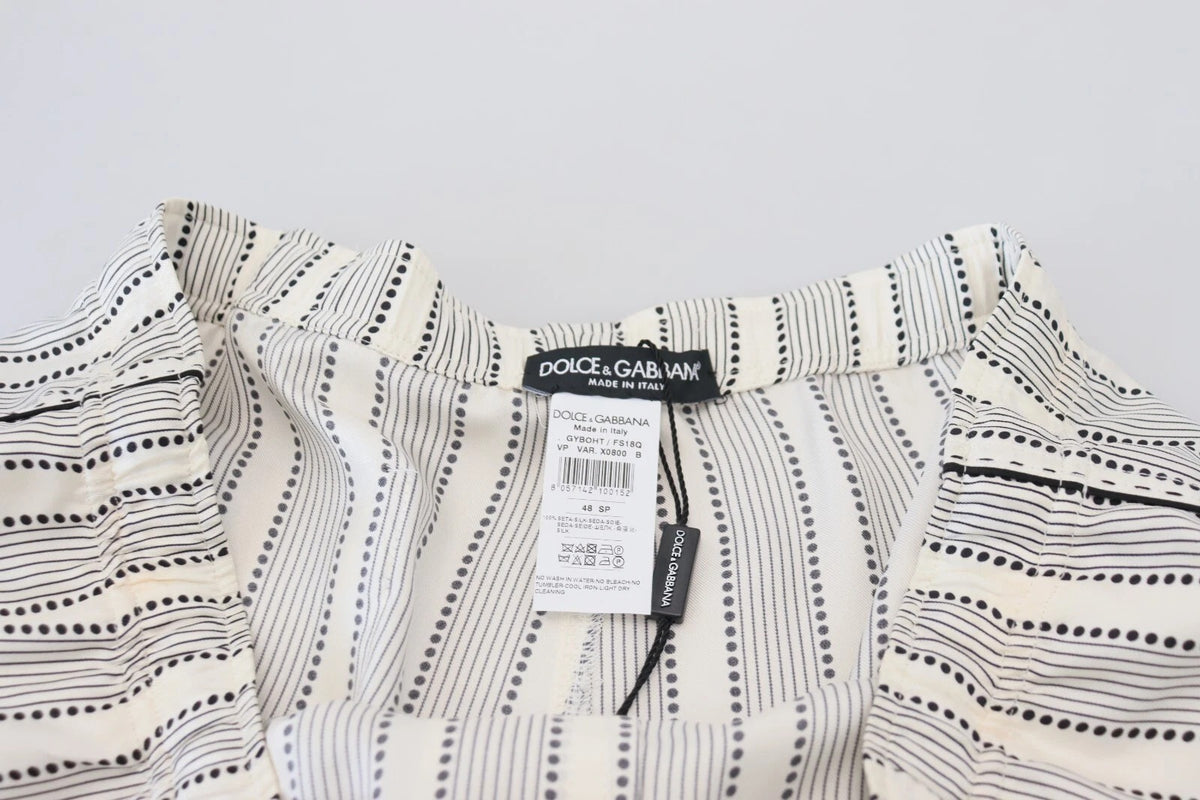 Dolce & Gabbana White Stripes Silk Lounge Trouser Pants