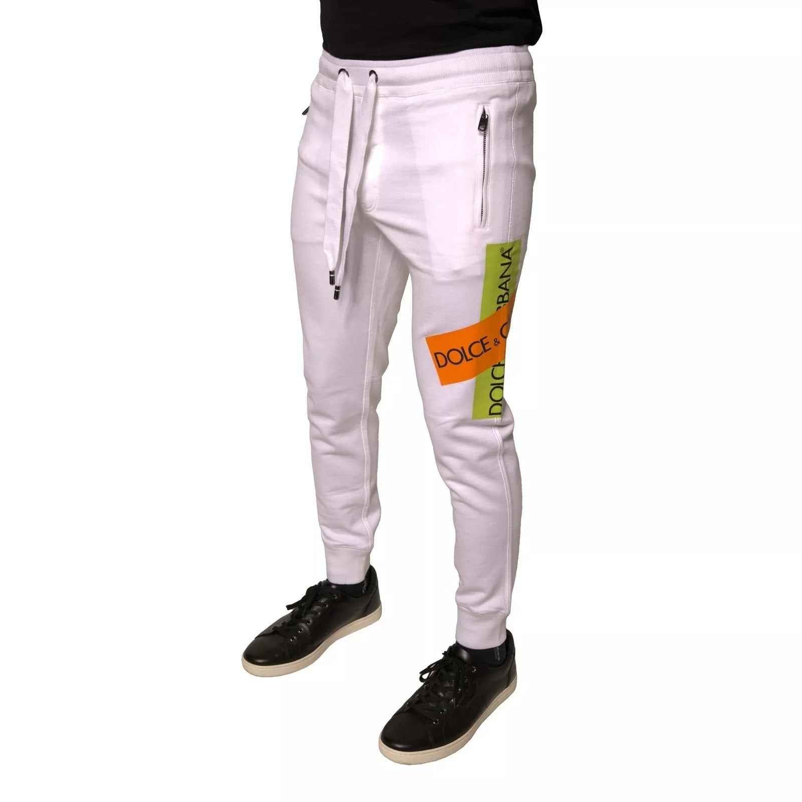 Dolce & Gabbana White Logo Tape Jogger Cotton Sweatpant Pants