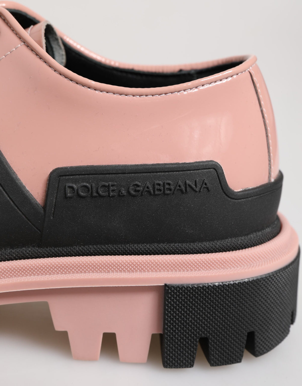 Dolce & Gabbana Light Powder Pink Black Leather Lace-Up Shoes