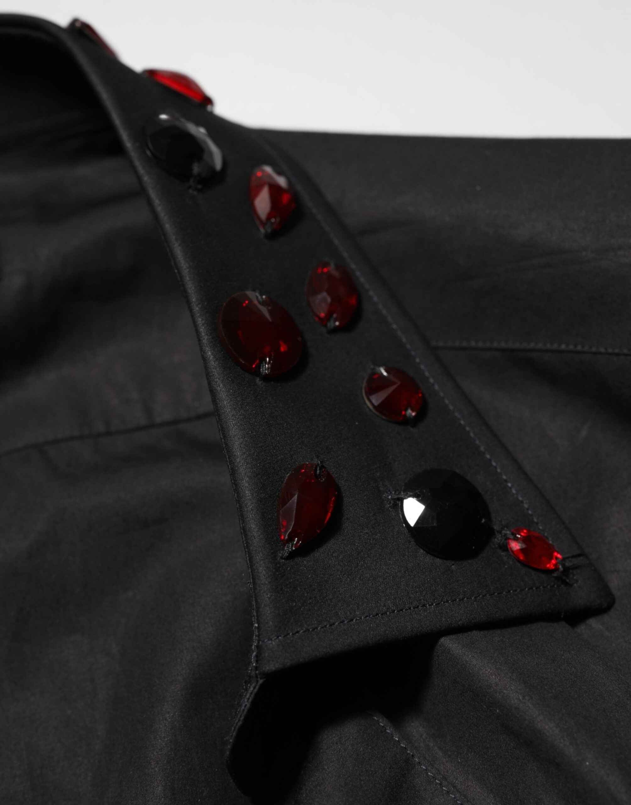 Dolce & Gabbana Black Cotton Embellished Collar Men’s Shirt