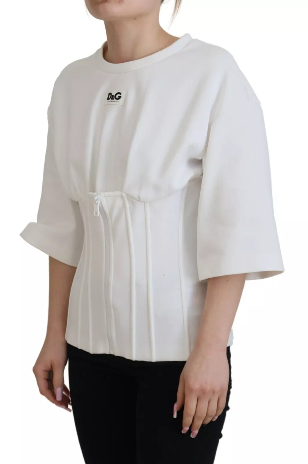 Dolce & Gabbana White Cotton Corset Stretch Top T-shirt