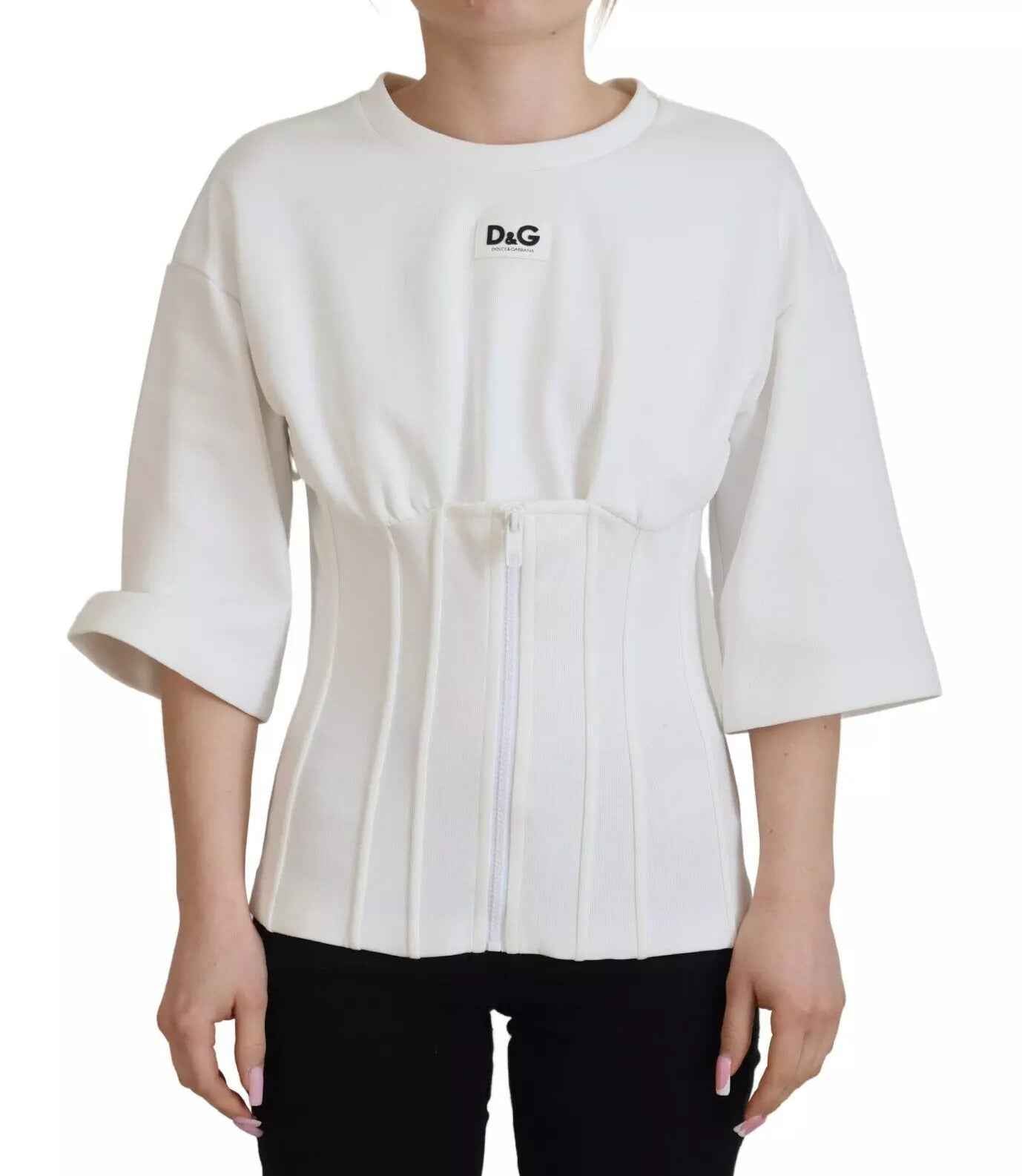 Dolce & Gabbana White Cotton Corset Stretch Top T-shirt