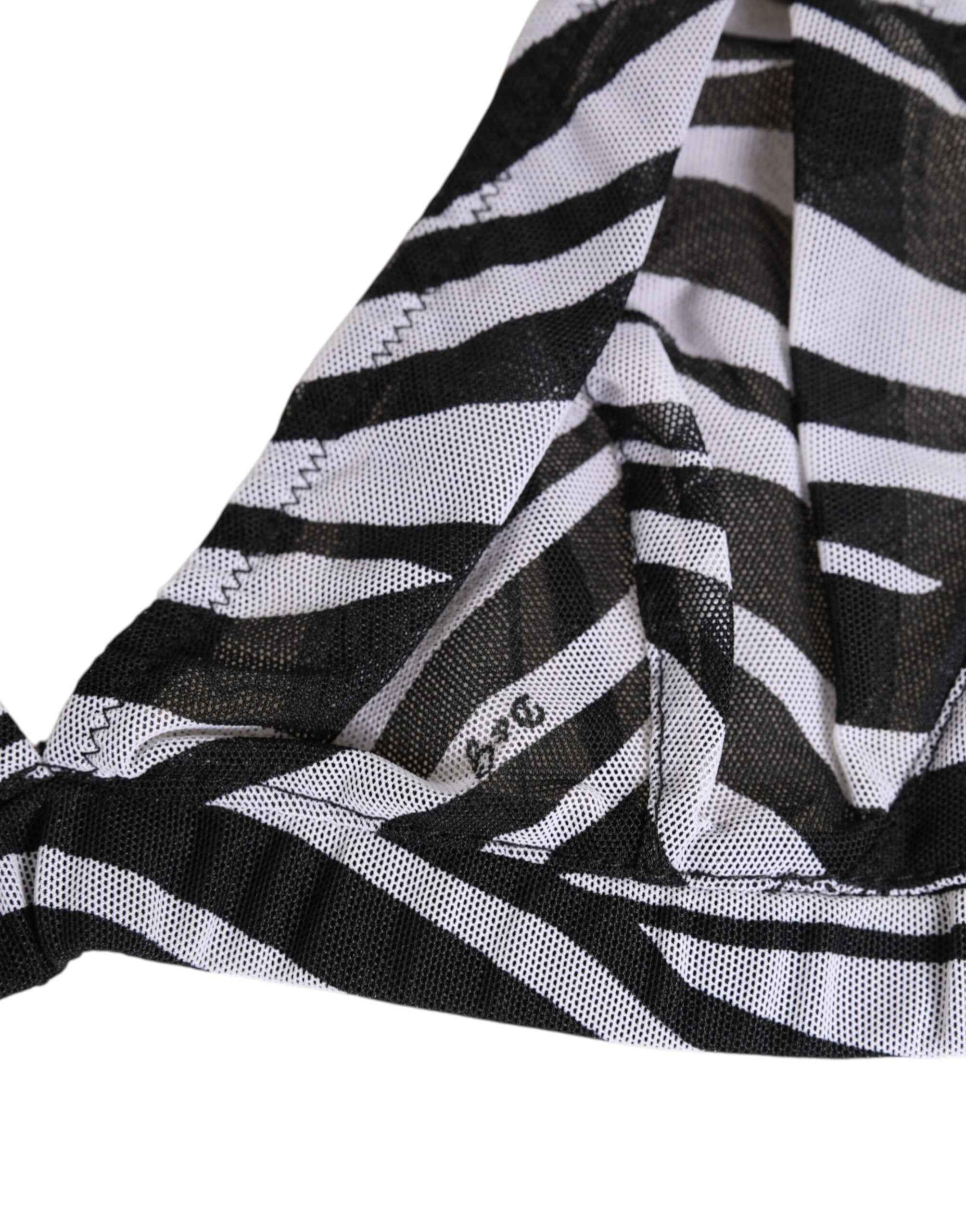 Dolce & Gabbana Black White Zebra Print Sheer Mesh Bralette Underwear