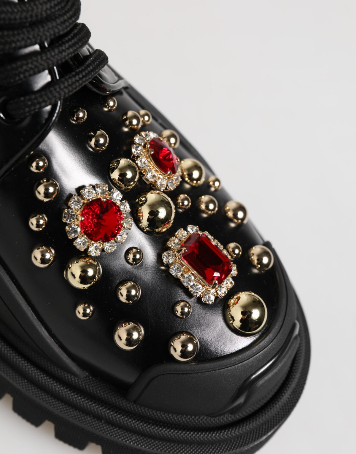 Dolce & Gabbana Black Leather Jeweled Crystals Derby Shoes