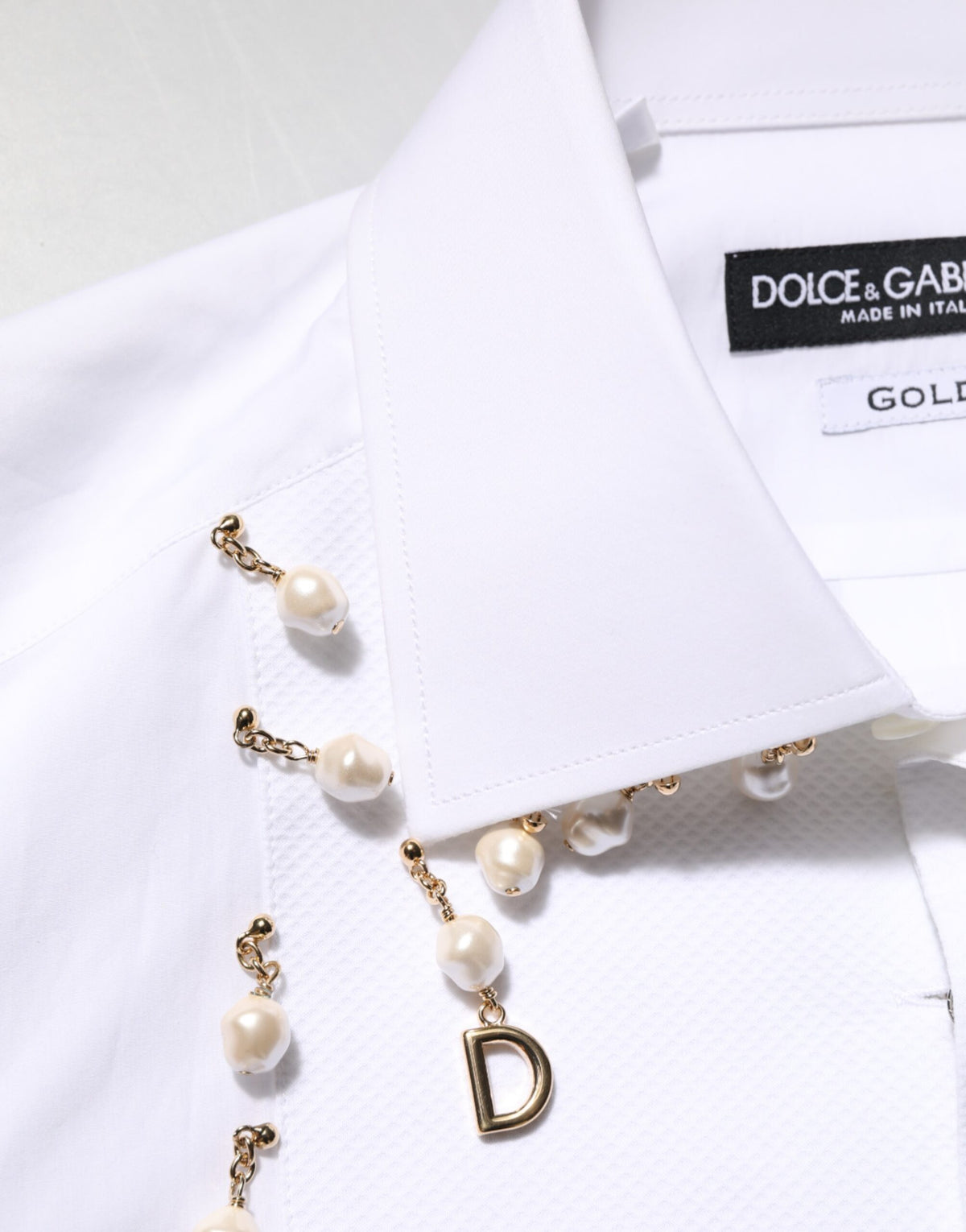 Dolce & Gabbana White Cotton DG Logo Pearl GOLD Formal Shirt