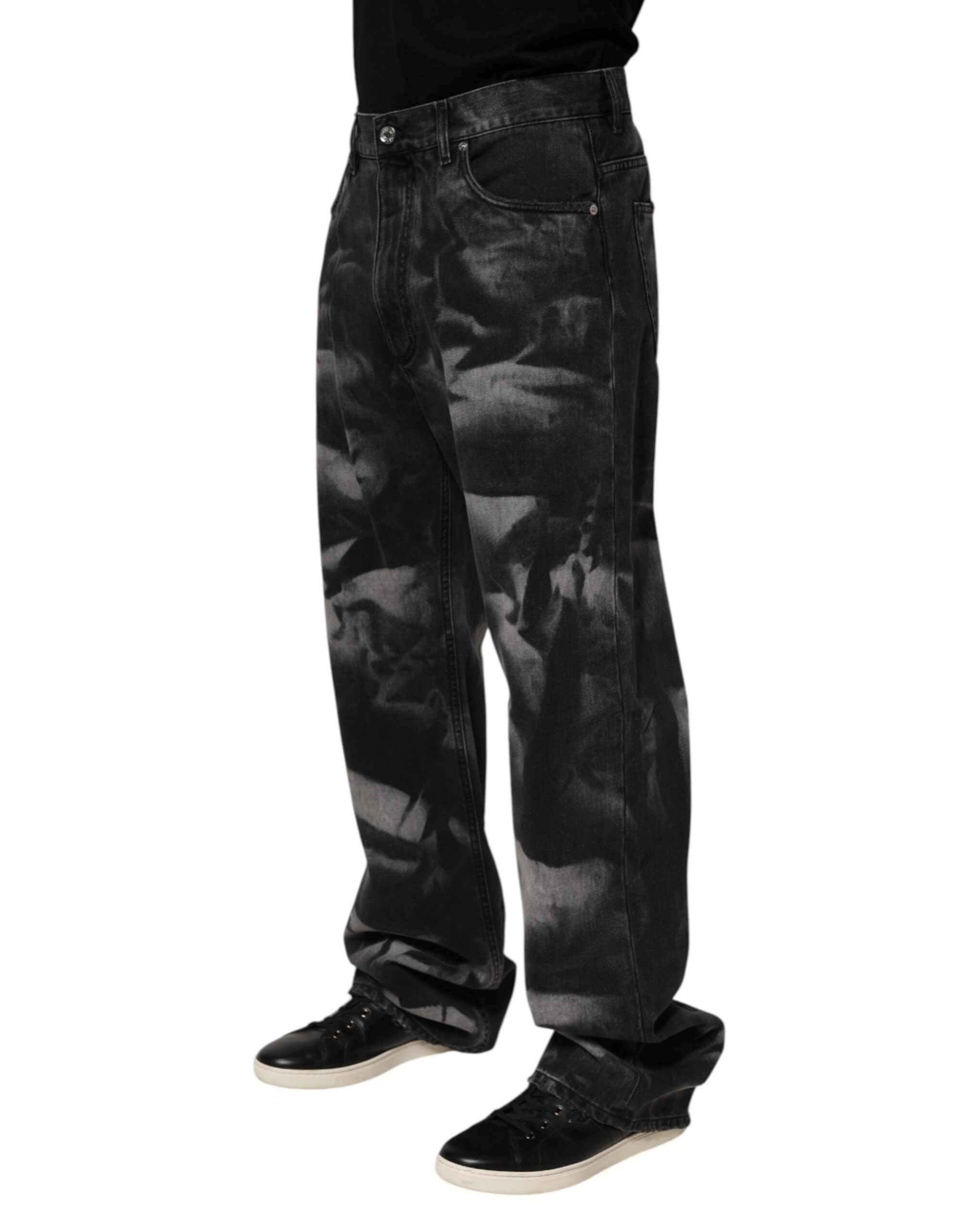 Dolce & Gabbana Black Marbled Effect Straight Men Denim Jeans