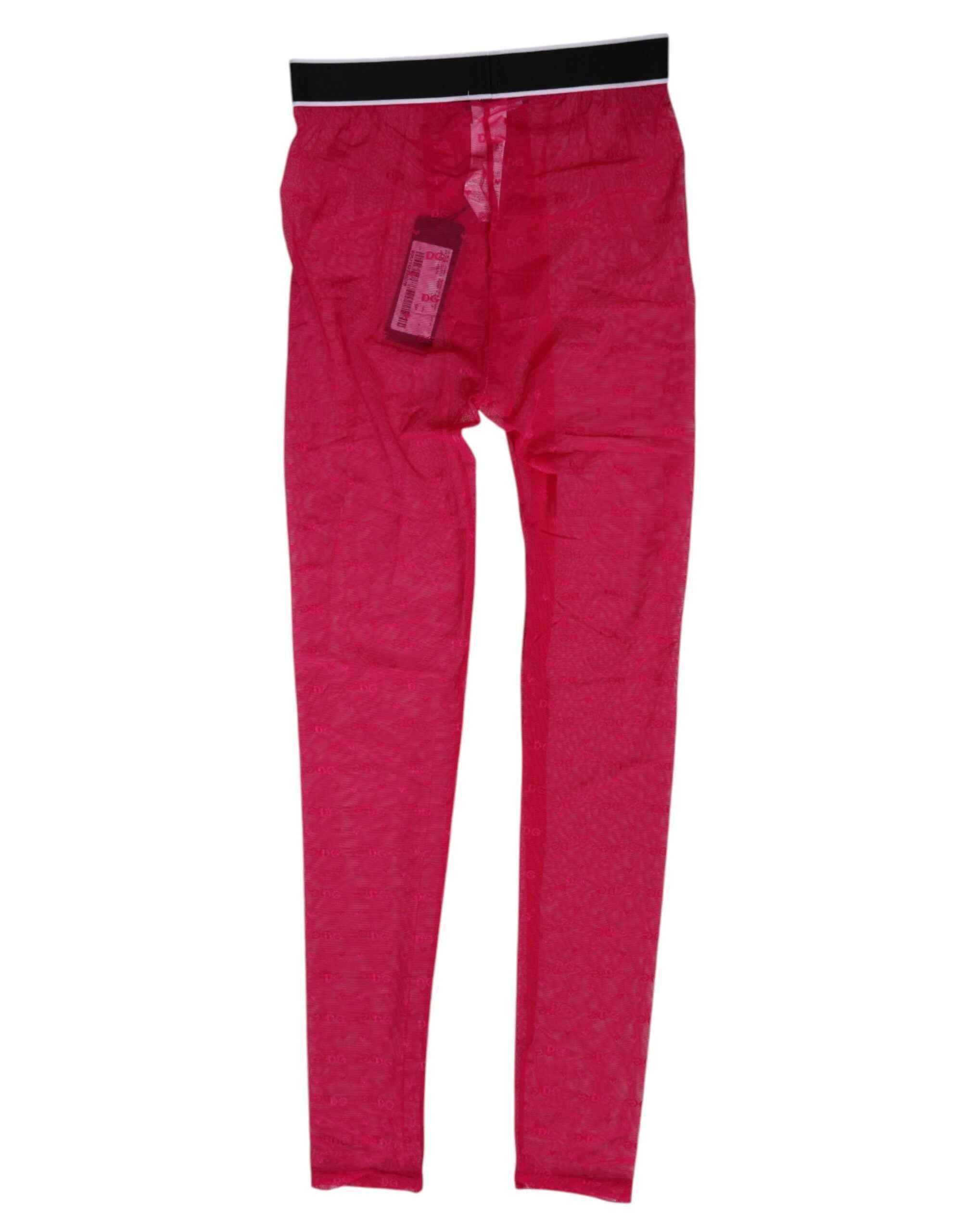 Dolce & Gabbana Fuchsia Nylon Logo Lace Leggings Pants Underwear