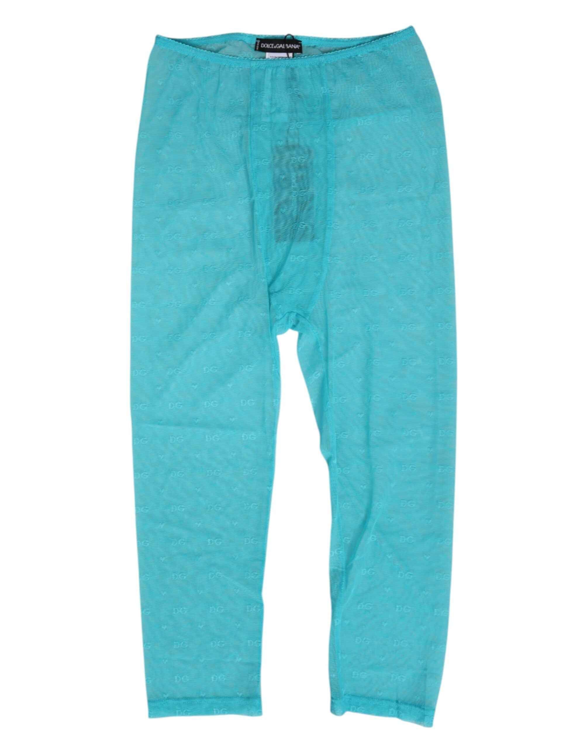 Dolce & Gabbana Light Blue Logo Lace Tight Midi Trouser Underwear