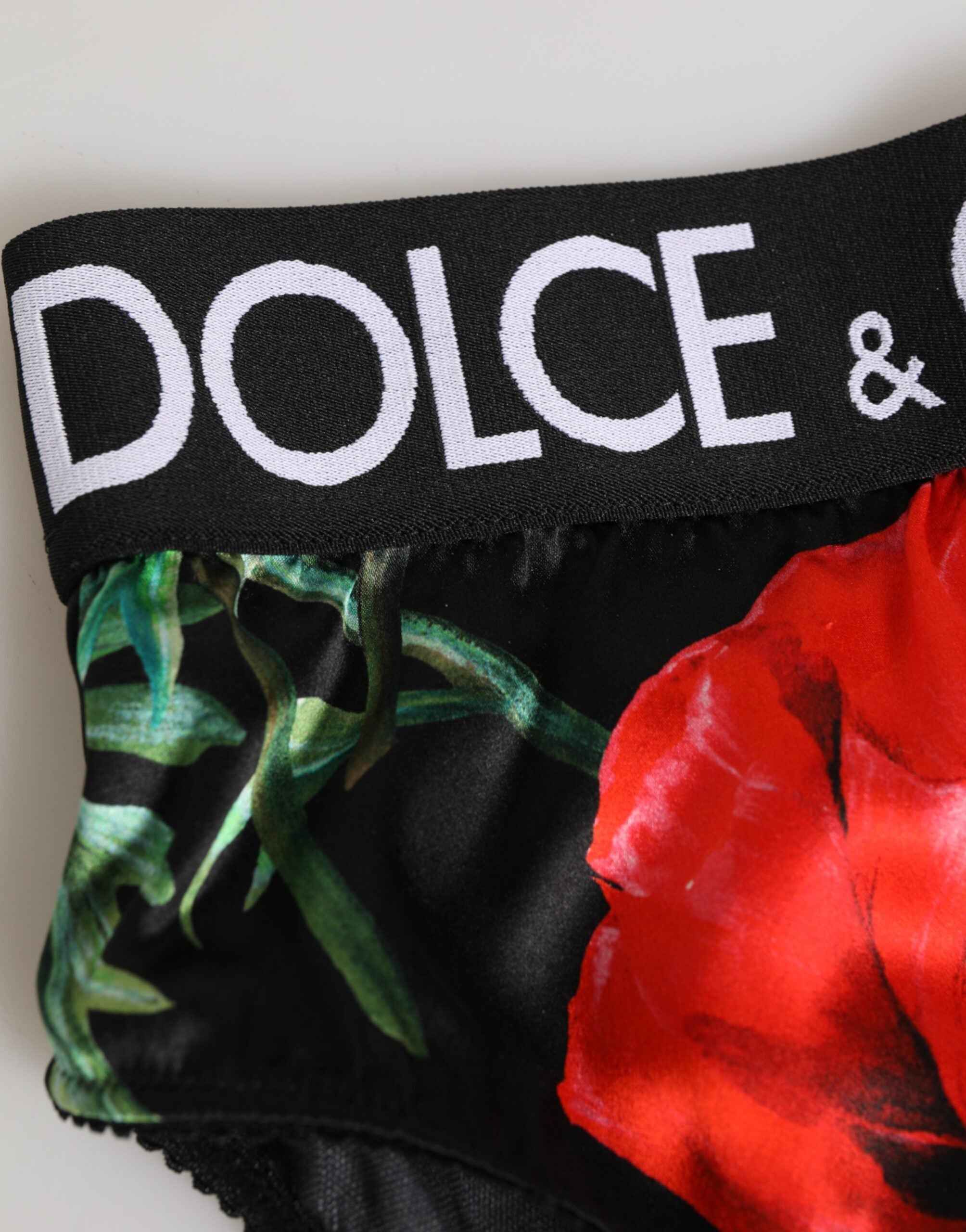 Dolce & Gabbana Black Floral Silk High Waist Panty Underwear