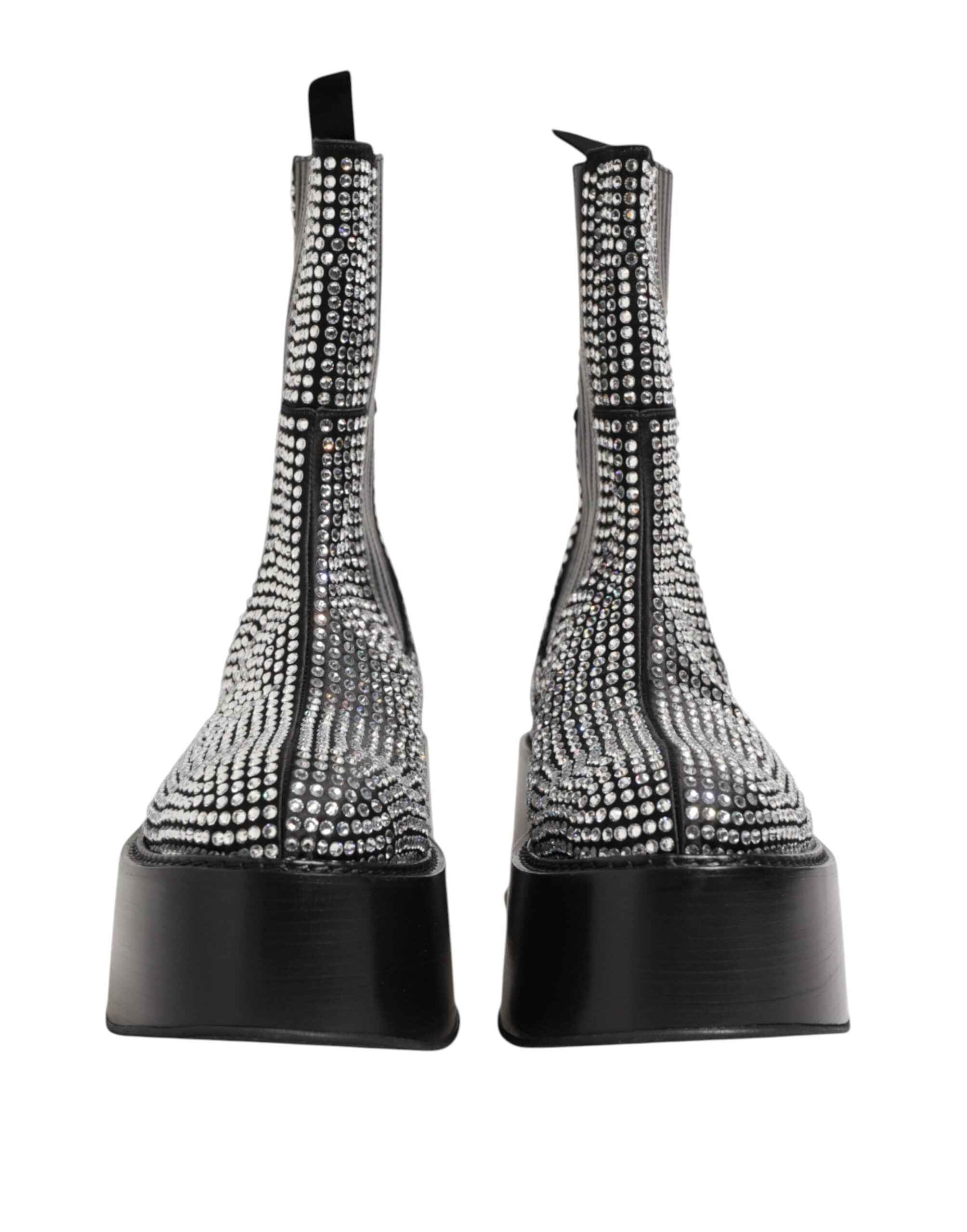 Dolce & Gabbana Black Crystal Strass Mid Calf Short Boots Shoes