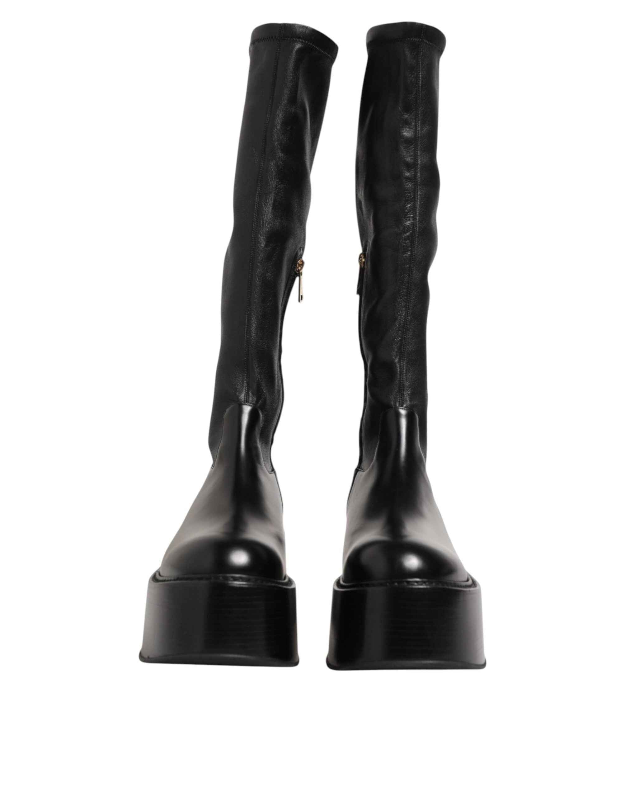 Dolce & Gabbana Black Logo Plaque Over The Calf Boots Shoes
