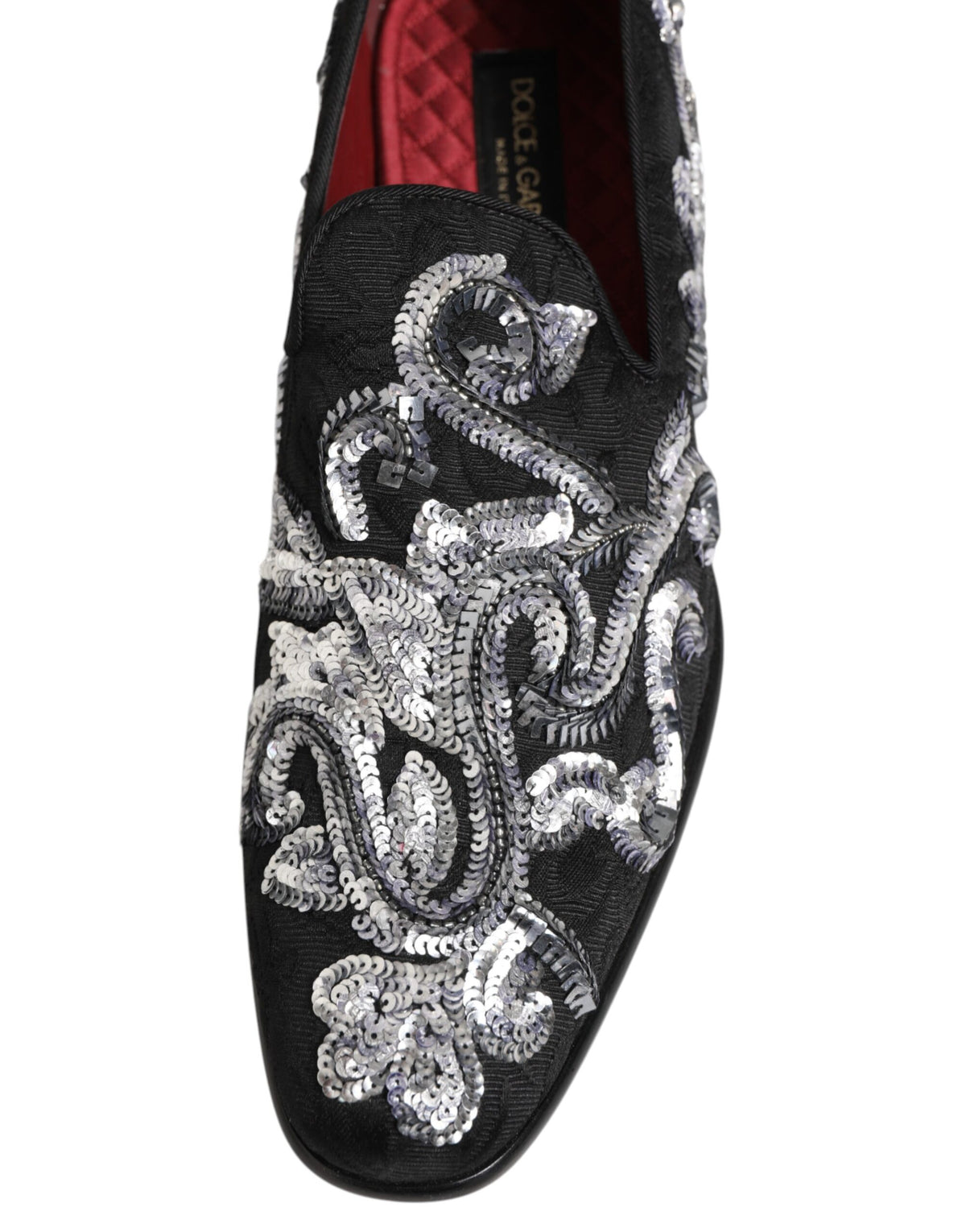 Dolce & Gabbana Black Silver Sequined Loafers Men Dress Shoes