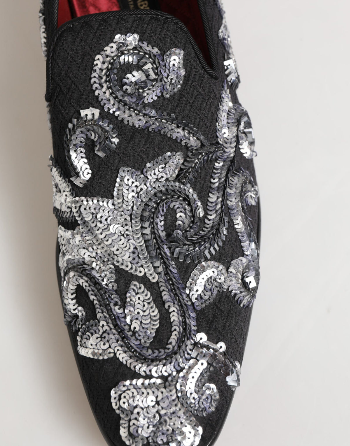 Dolce & Gabbana Black Silver Sequined Loafers Men Dress Shoes