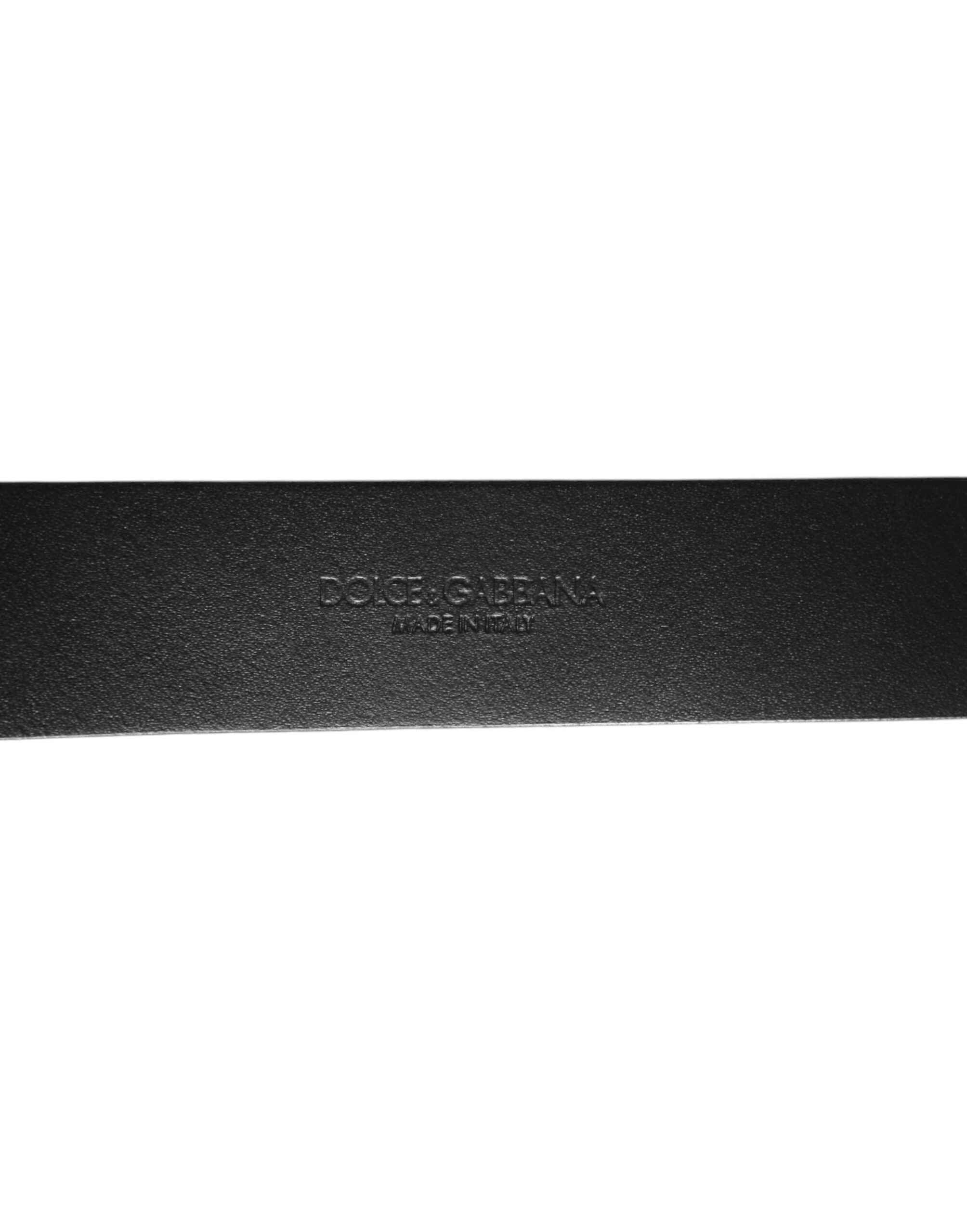 Dolce & Gabbana Black Silver Pebbled Texture Leather Buckle Men Belt