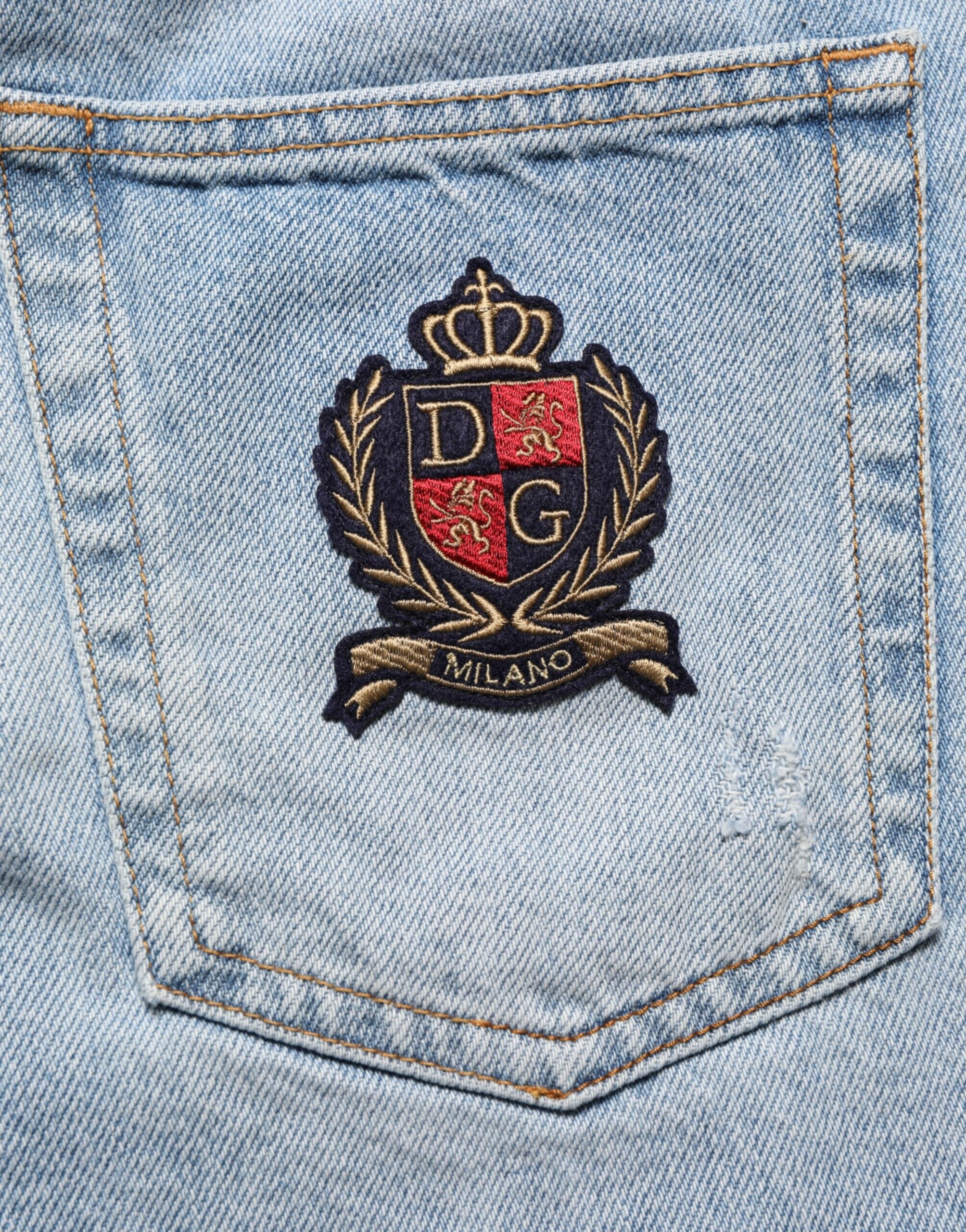 Dolce & Gabbana Blue Cotton Distressed Denim Bermuda Shorts