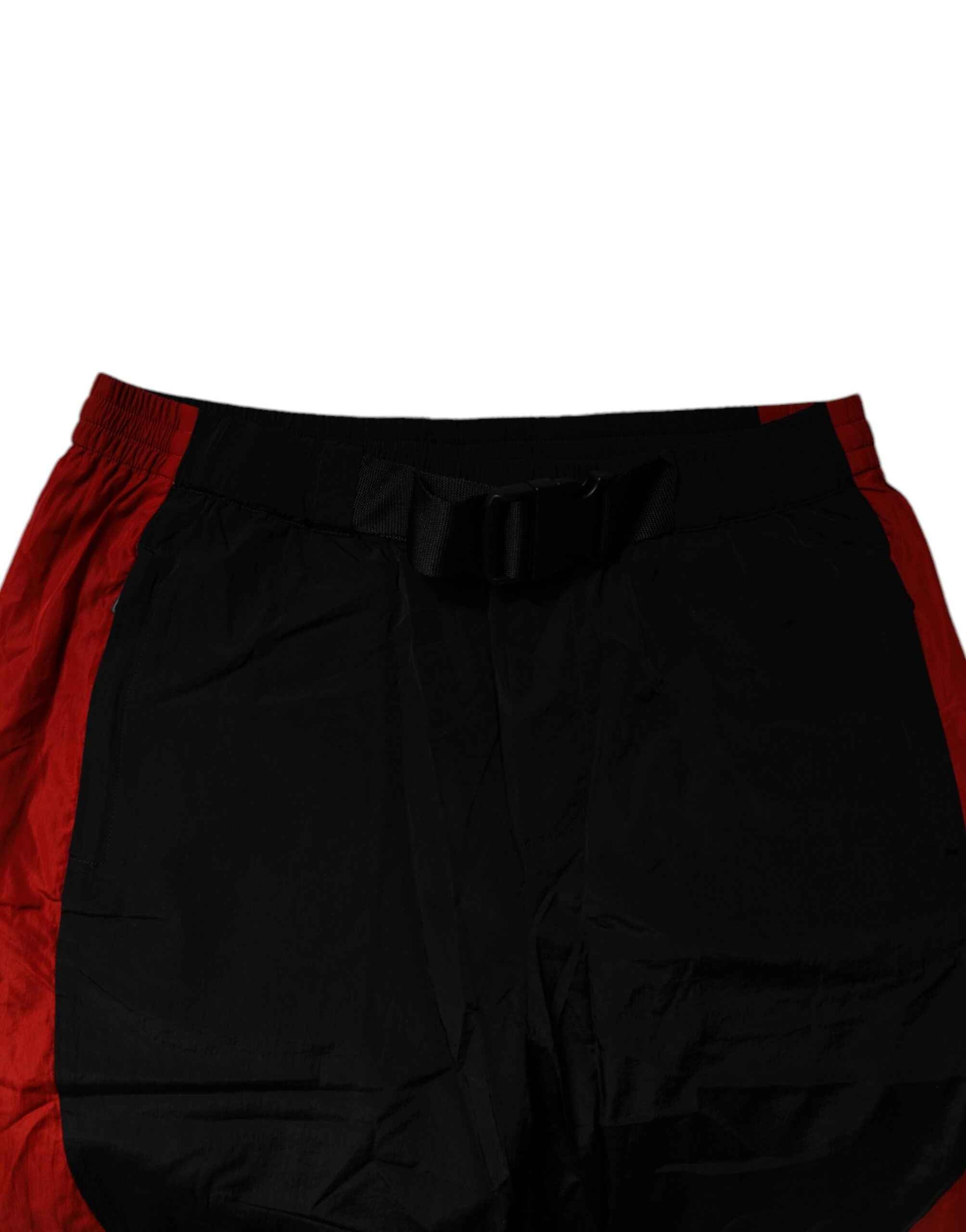 Dolce & Gabbana Black Red Leopard Print Nylon Jogger Pants