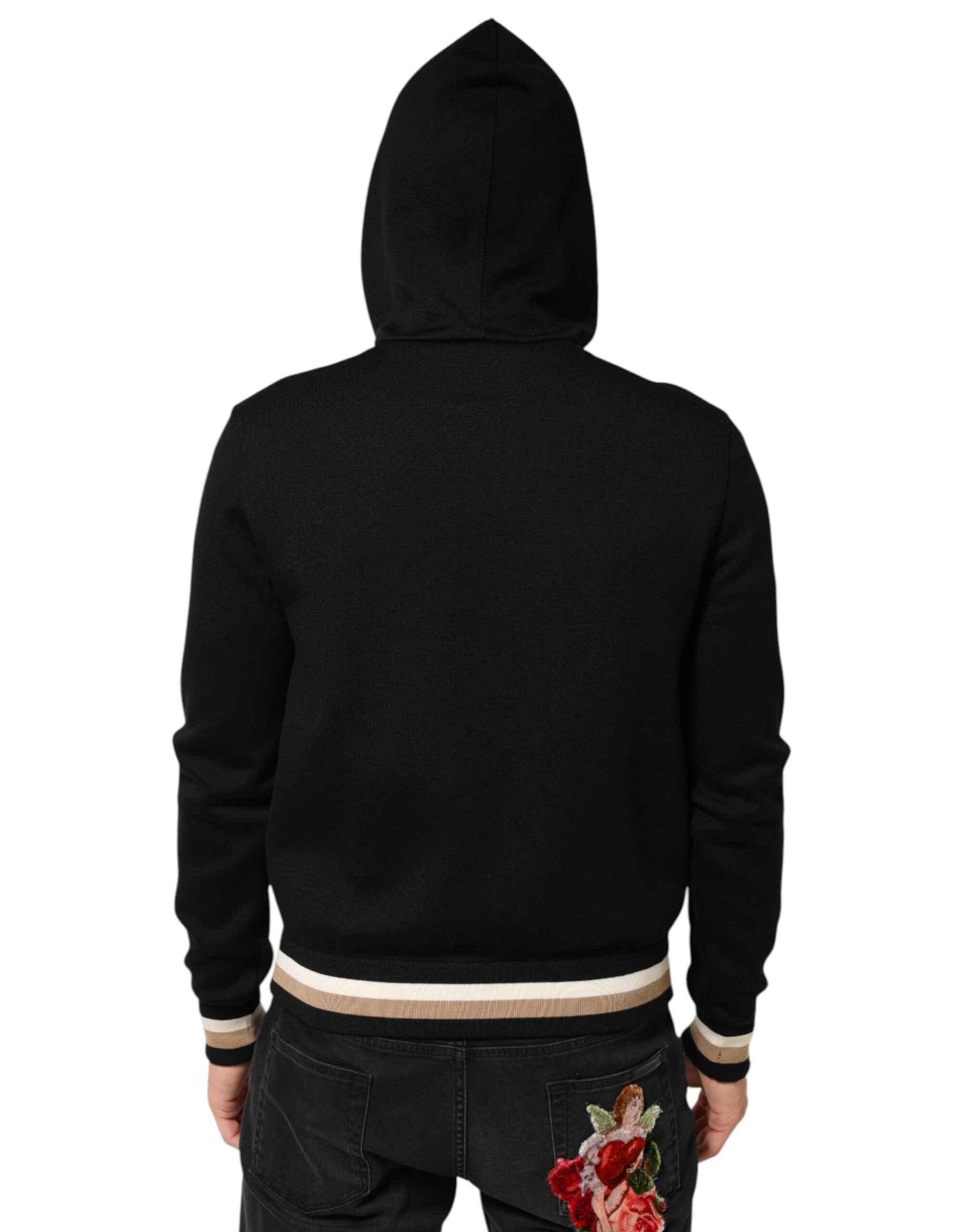 Dolce & Gabbana Black Leopard Logo Hooded Sweatshirt Sweater