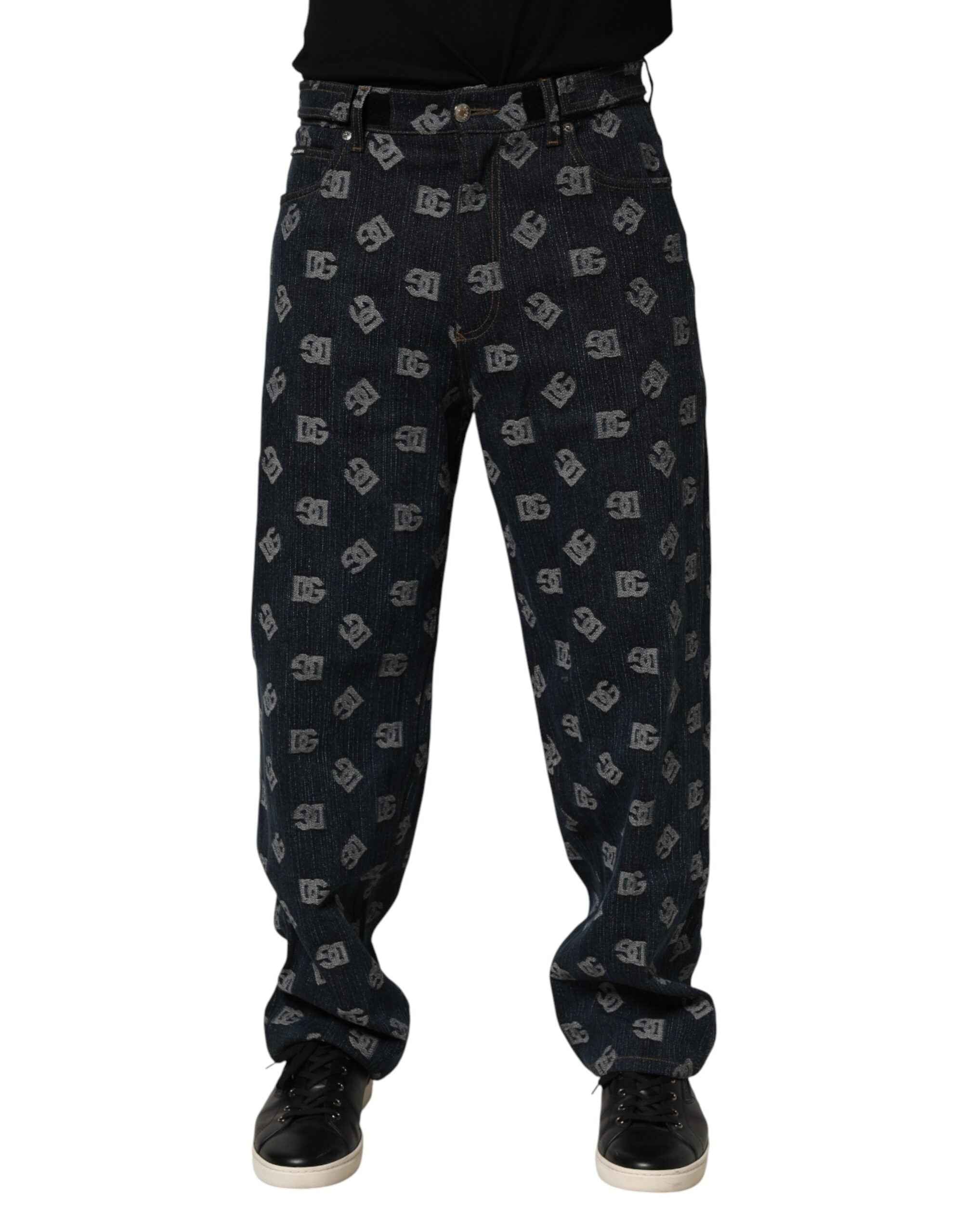 Dolce & Gabbana Blue Logo Print Straight Denim Men Jeans