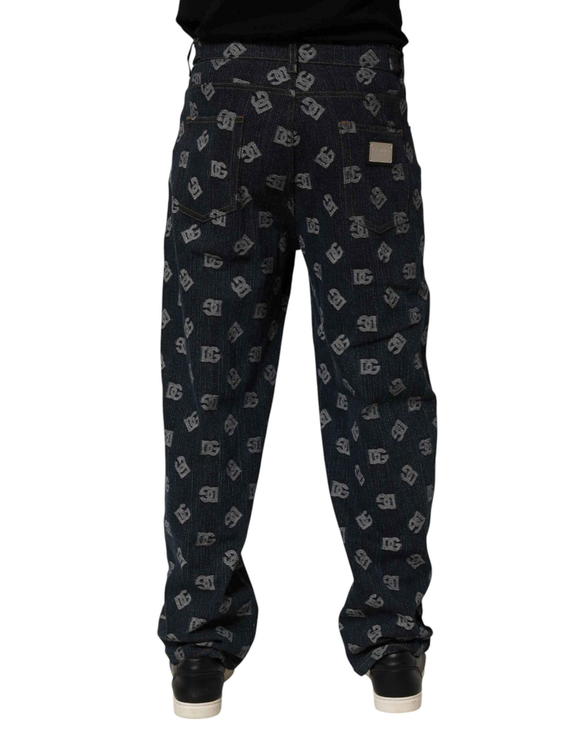 Dolce & Gabbana Blue Logo Print Straight Denim Men Jeans