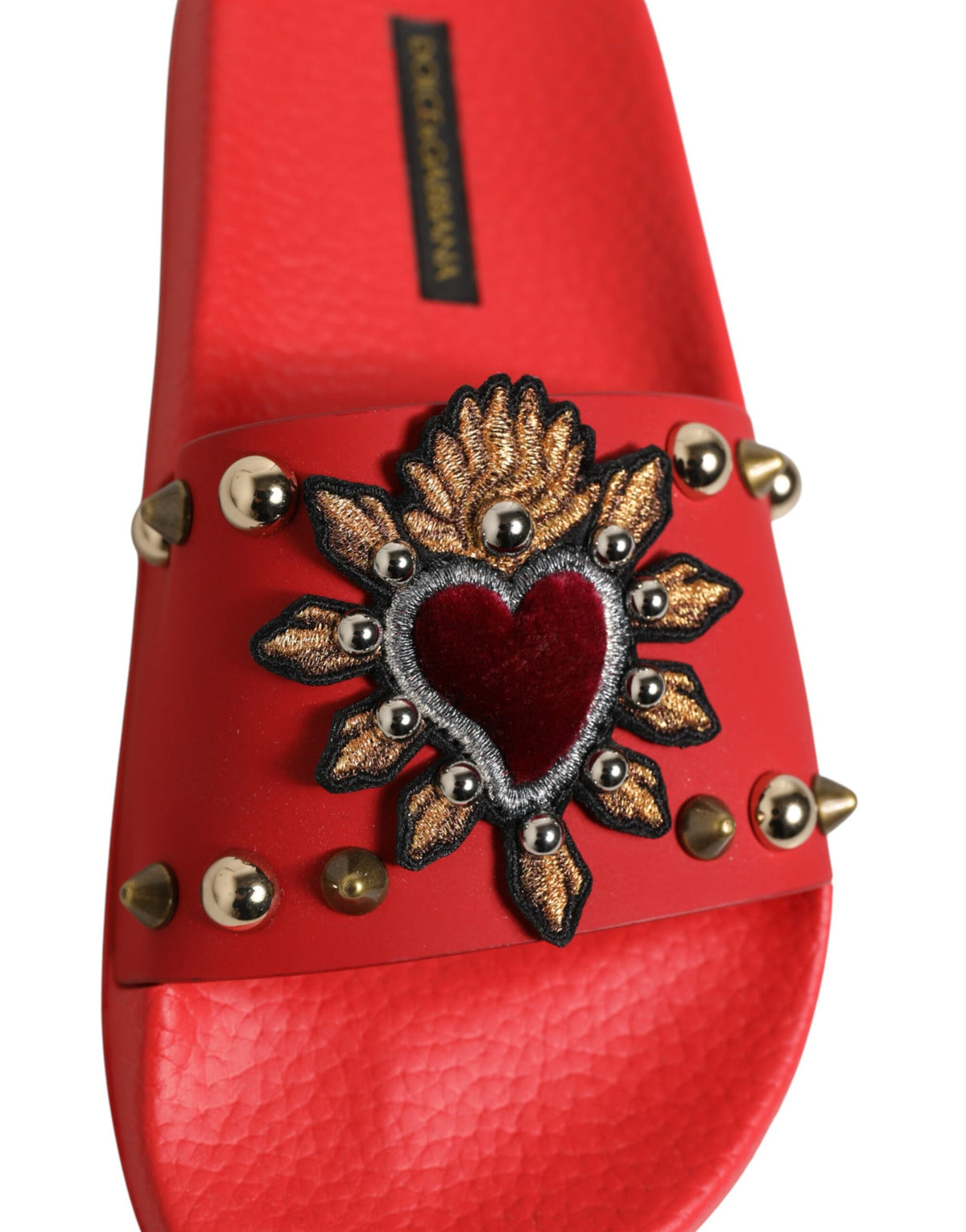 Dolce & Gabbana Red Sacred Heart Stud Slides Beachwear Shoes