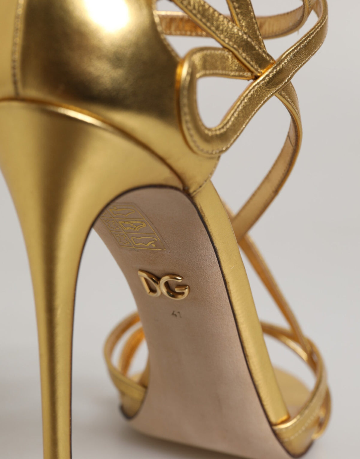 Dolce & Gabbana Gold Leather Keira Heels Sandals Shoes