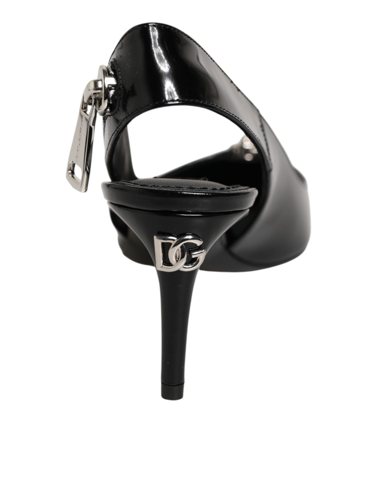 Dolce & Gabbana Black Zipper Leather Heels Slingbacks Shoes