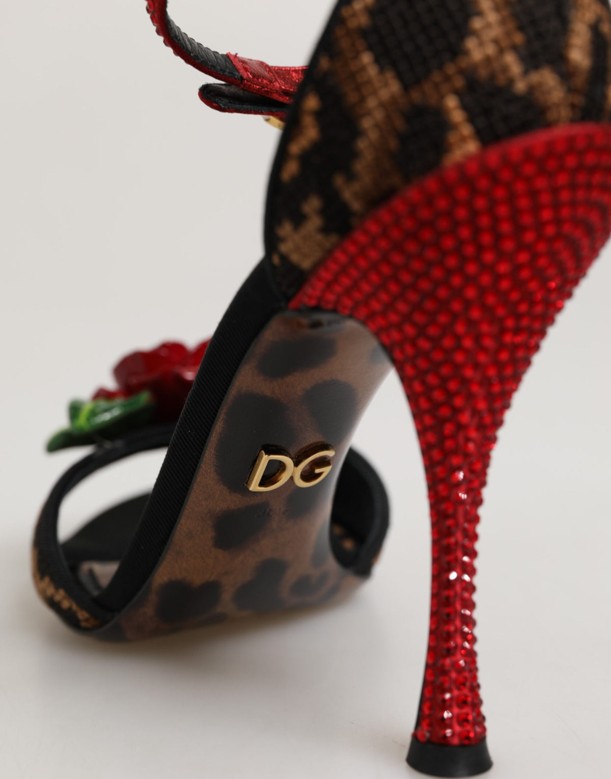 Dolce & Gabbana Brown Leopard Crystal Roses Sandals Shoes