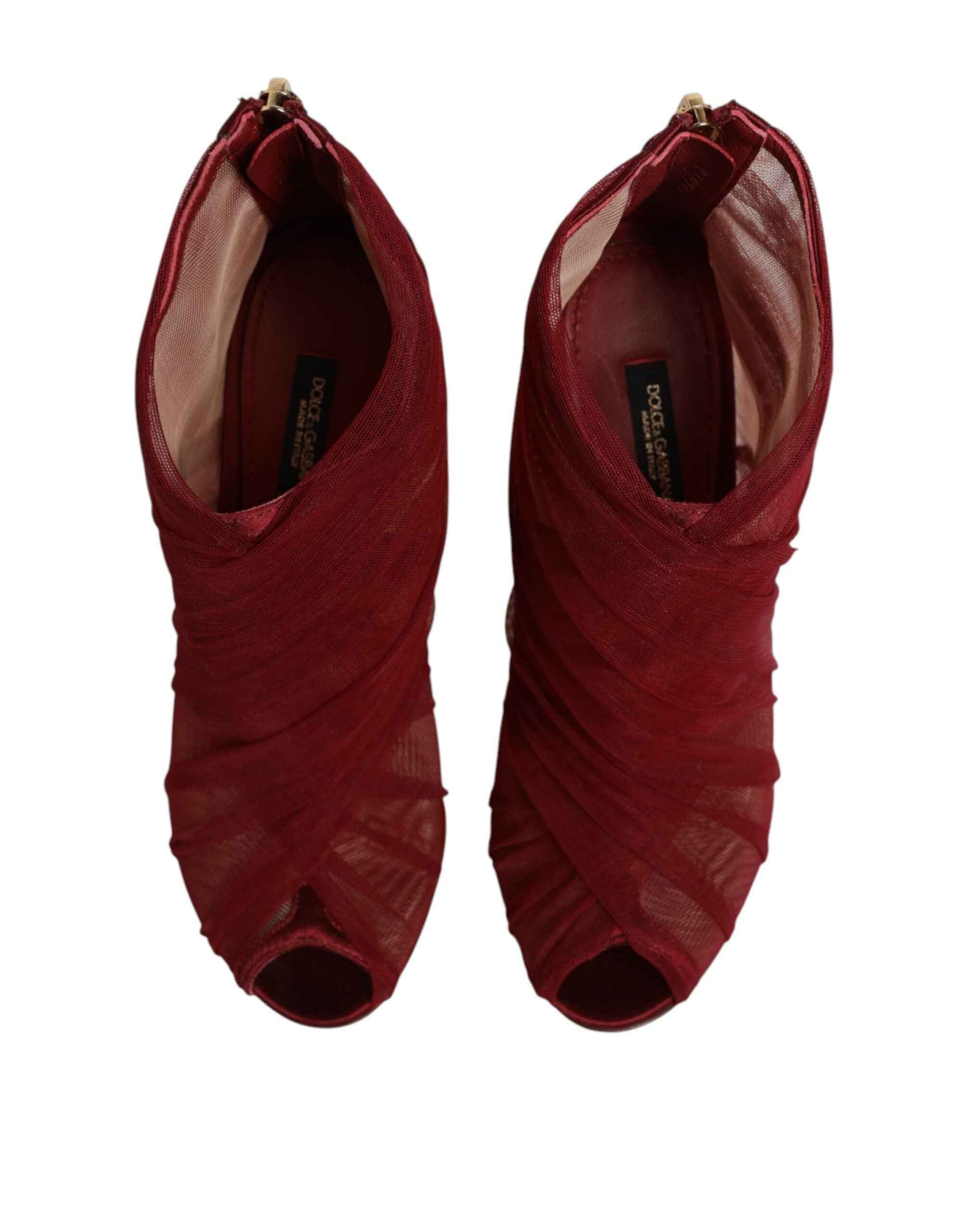 Dolce & Gabbana Red Tulle Ankle Boots Stiletto Heels Shoes