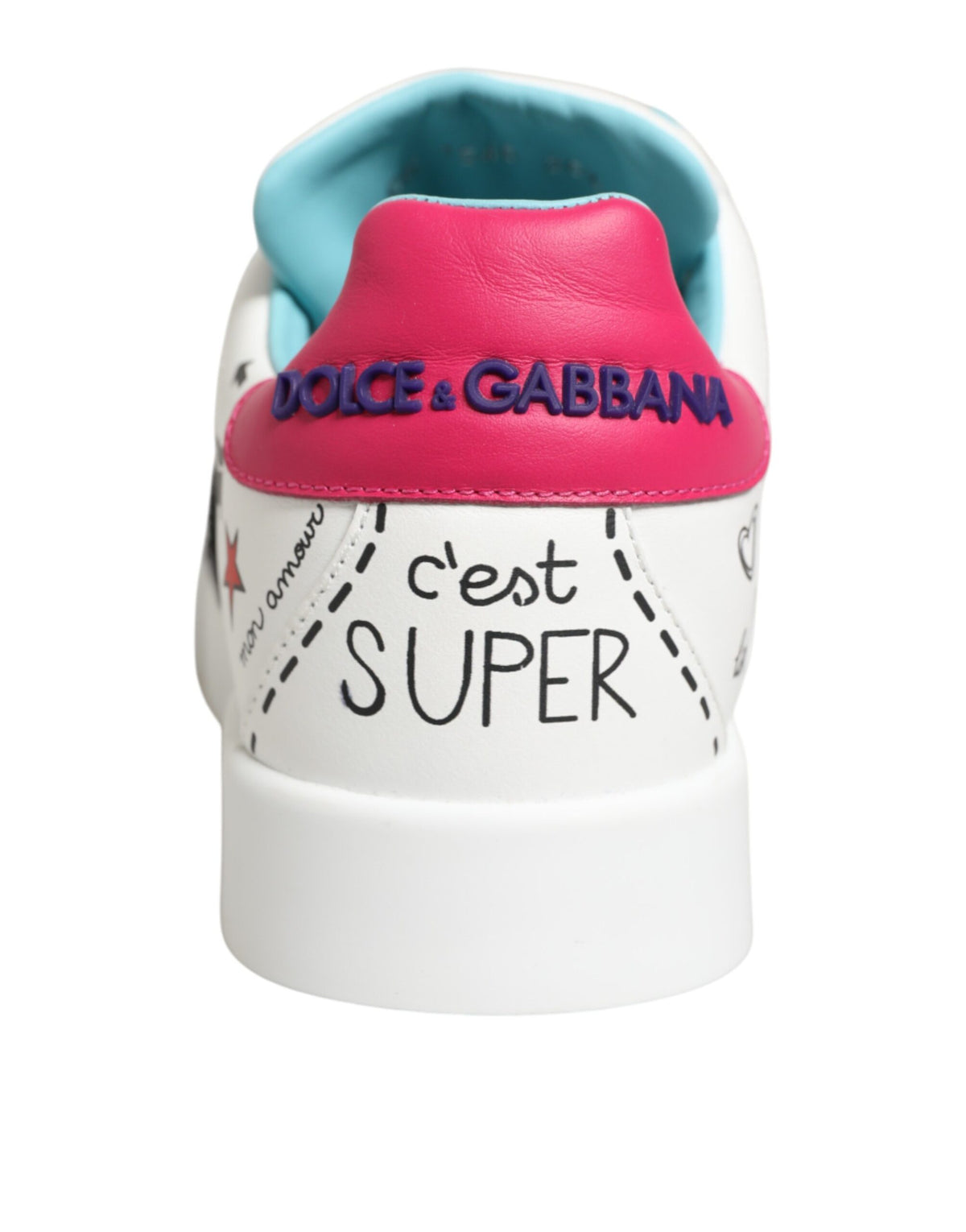 Dolce & Gabbana White Leather Graffiti Low Top Sneakers Shoes