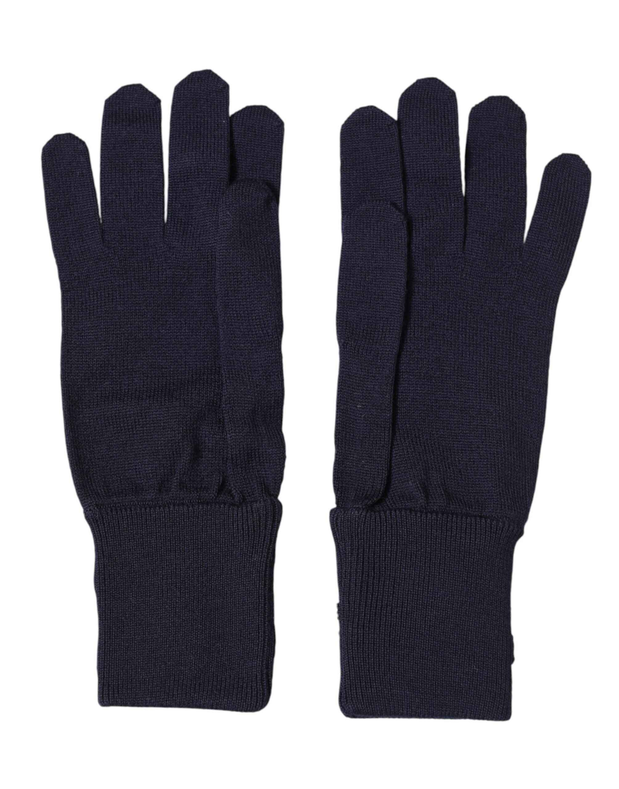 Dolce & Gabbana Blue Wool Knit #DGLovesLondon Embroidered Mitten Gloves