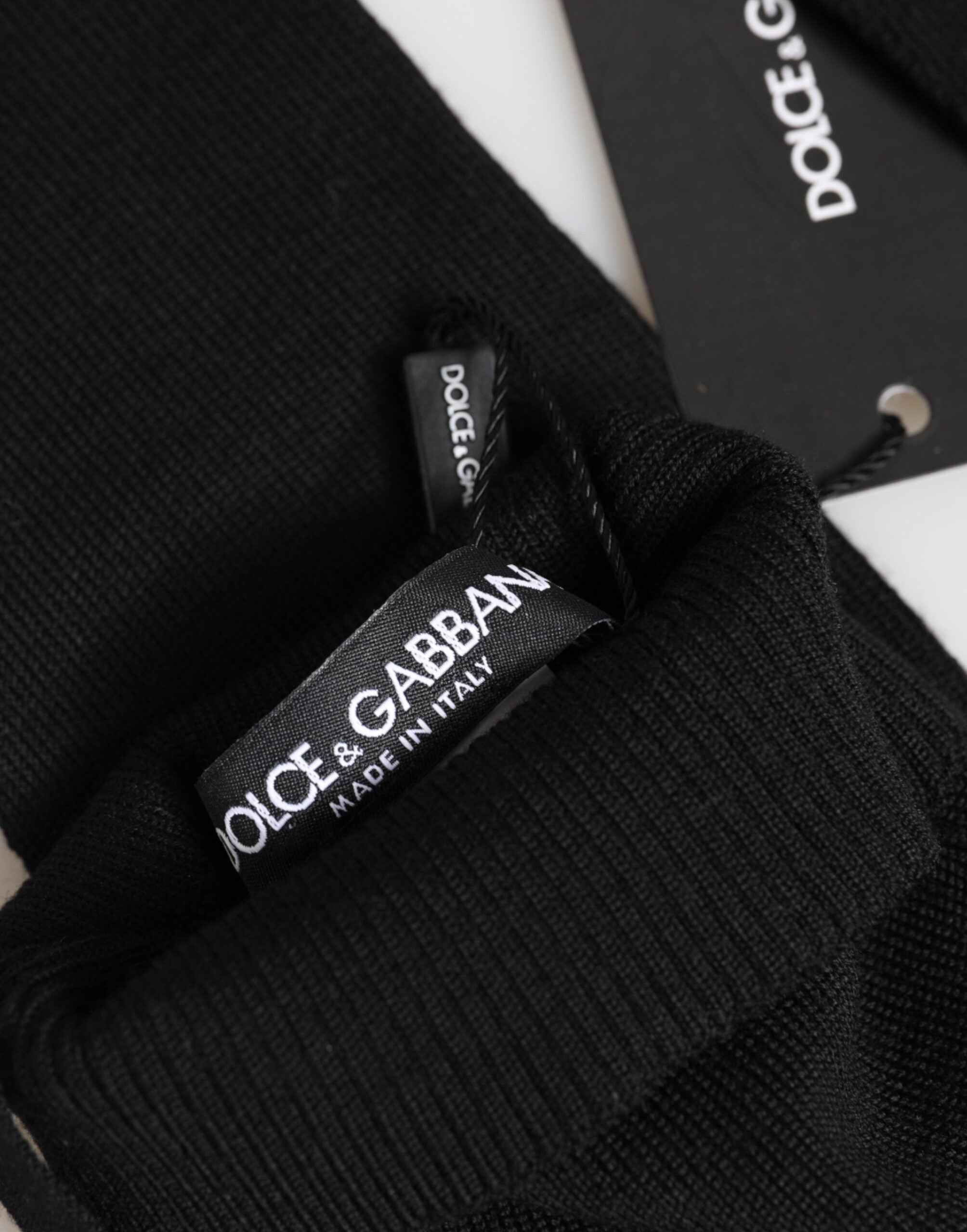 Dolce & Gabbana Black Virgin Wool Knitted Fingerless Men Gloves