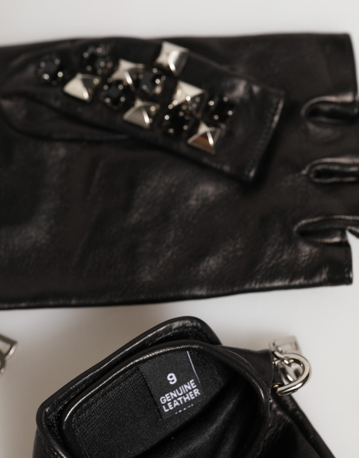 Dolce & Gabbana Black Leather Studded Fingerless Hand Mitten Men Gloves