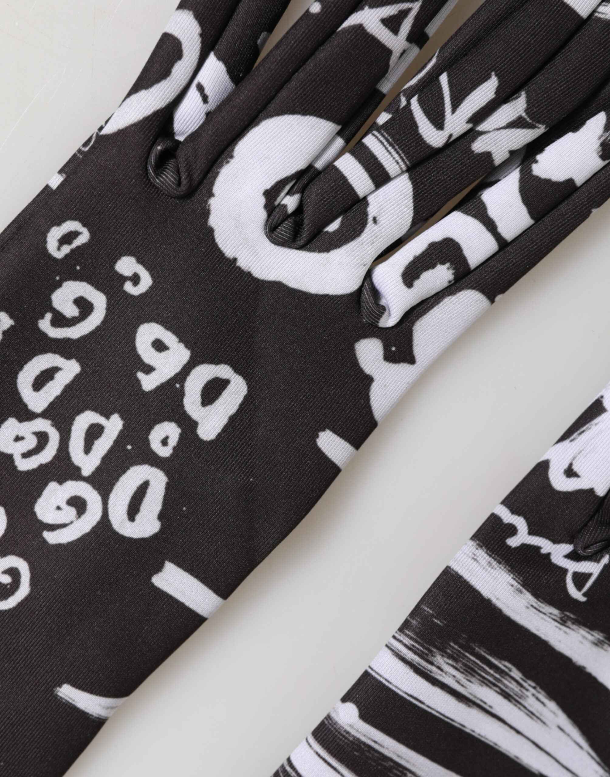 Dolce & Gabbana Black White DG Logo Elbow Length Mitten Gloves