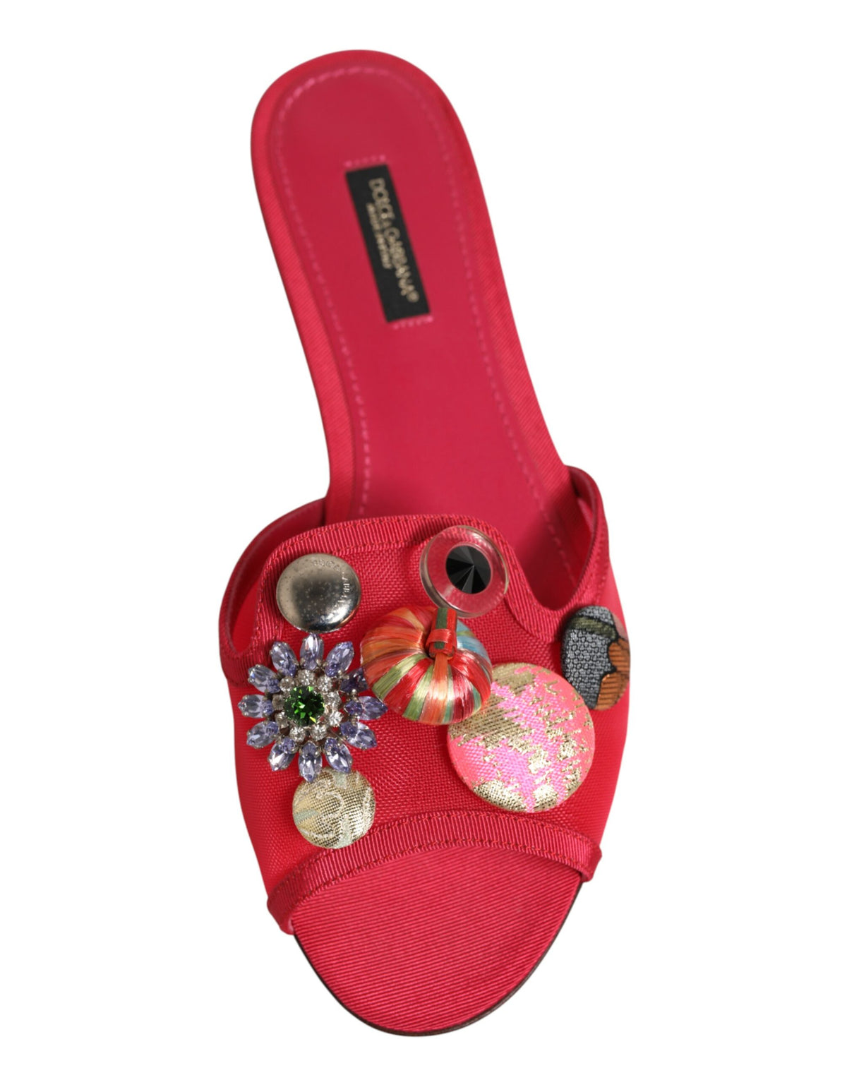 Dolce & Gabbana Red Embellished Flats Slip On Sandals Shoes
