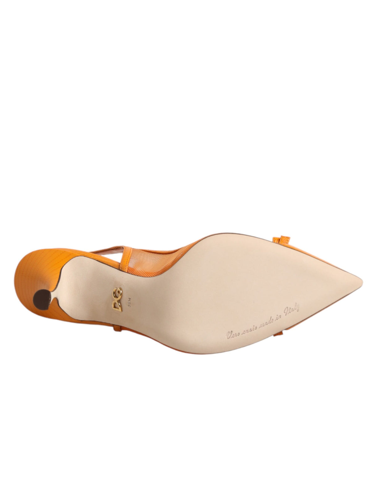 Dolce & Gabbana Orange Leather Mesh Heels Slingback Shoes
