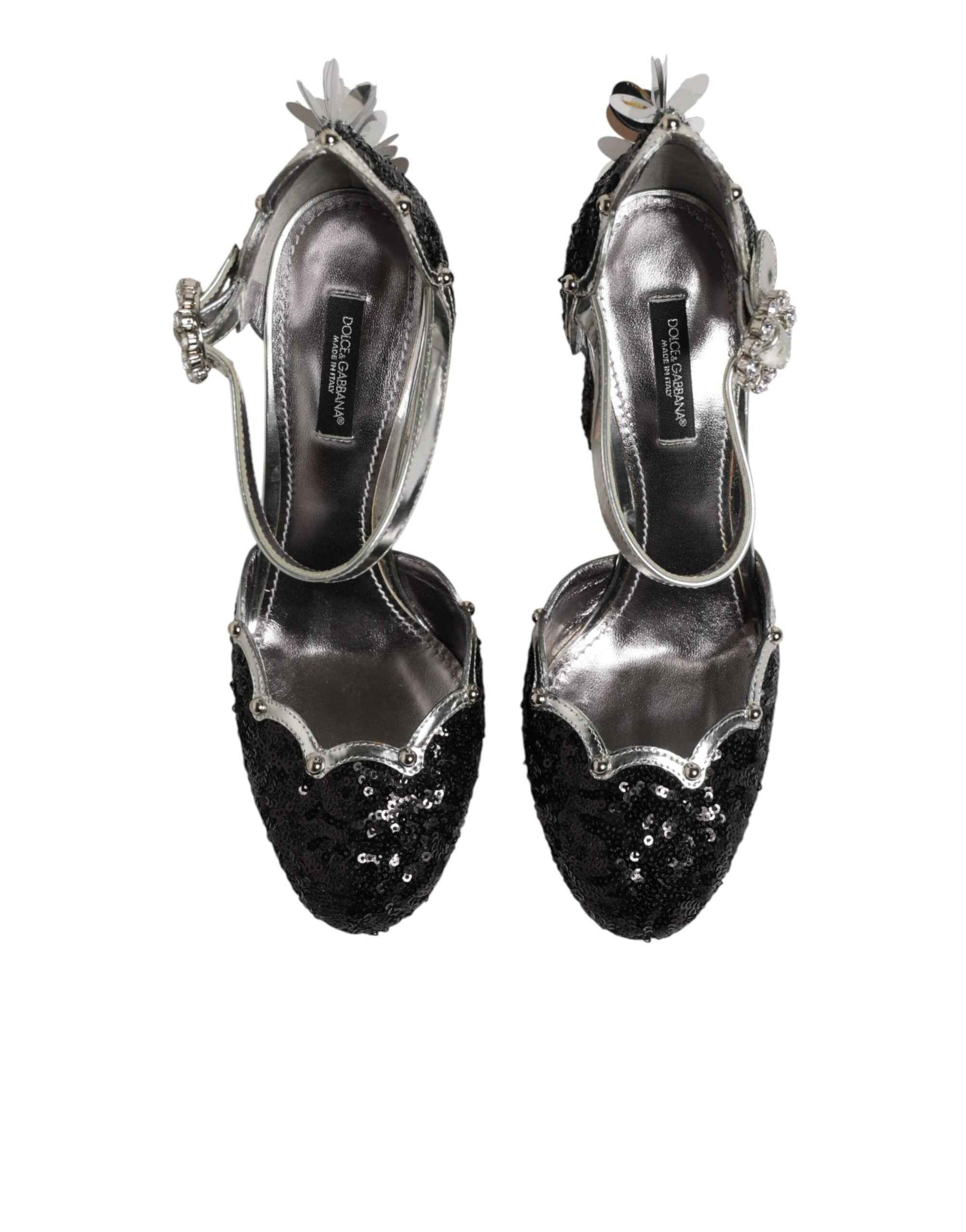 Dolce & Gabbana Black Sequined Ankle Strap Sandals Shoes