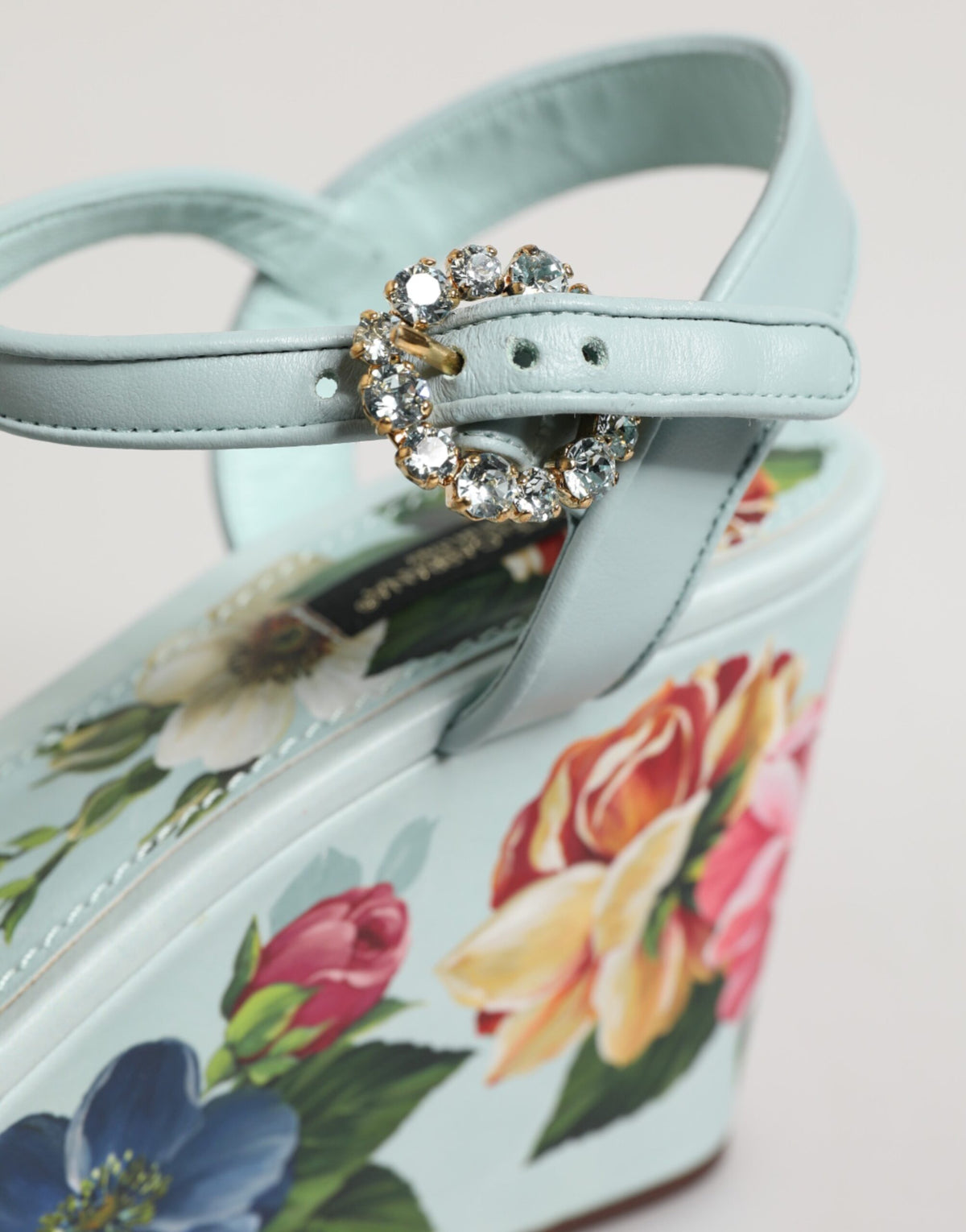 Dolce & Gabbana Green Floral Ankle Strap Wedge Sandals Shoes