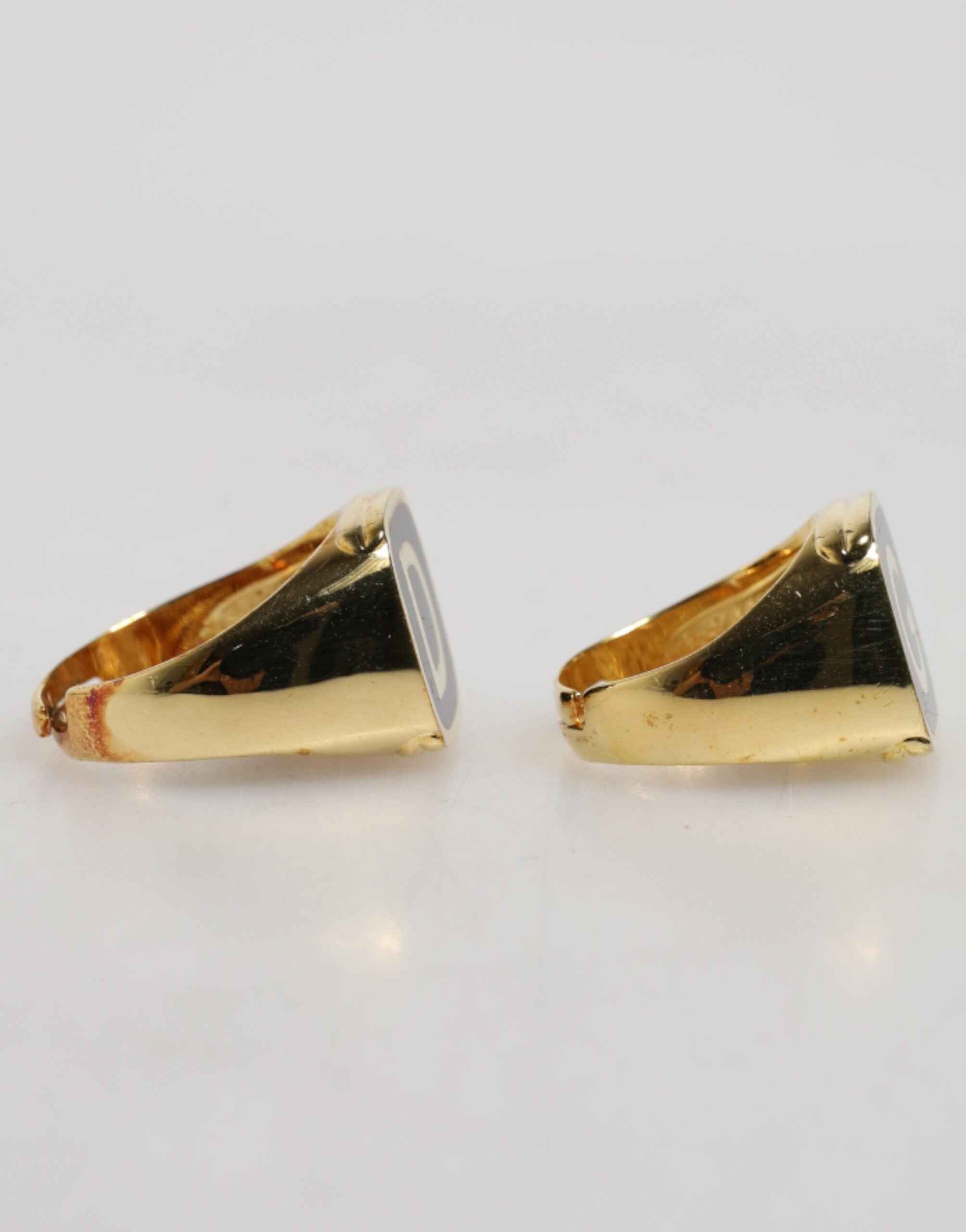 Dolce & Gabbana Gold-Tone Real Brass Black Enamel "DG" Adjustable Rings