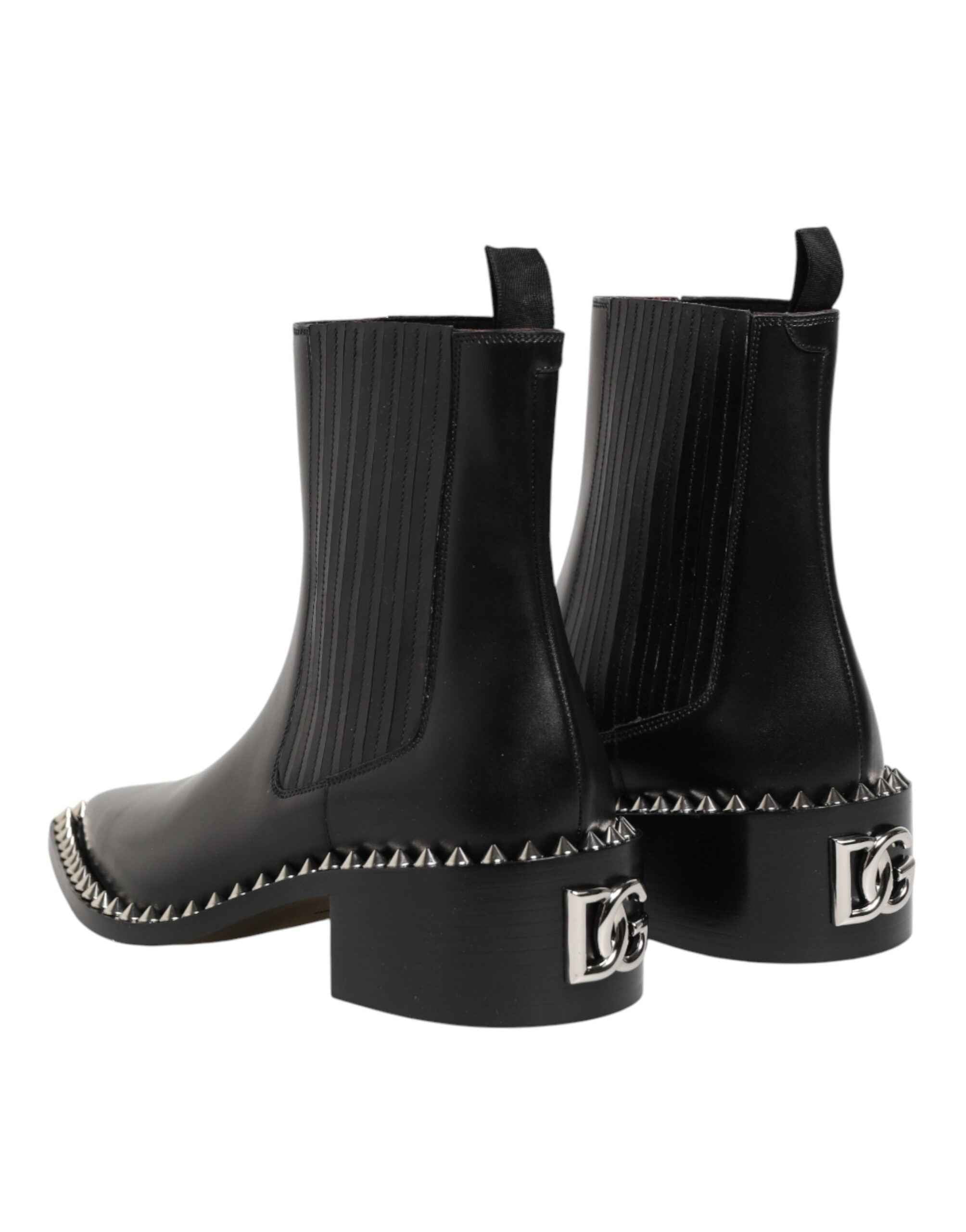 Dolce & Gabbana Black Studded Chelsea Short Ankle Boots Shoes