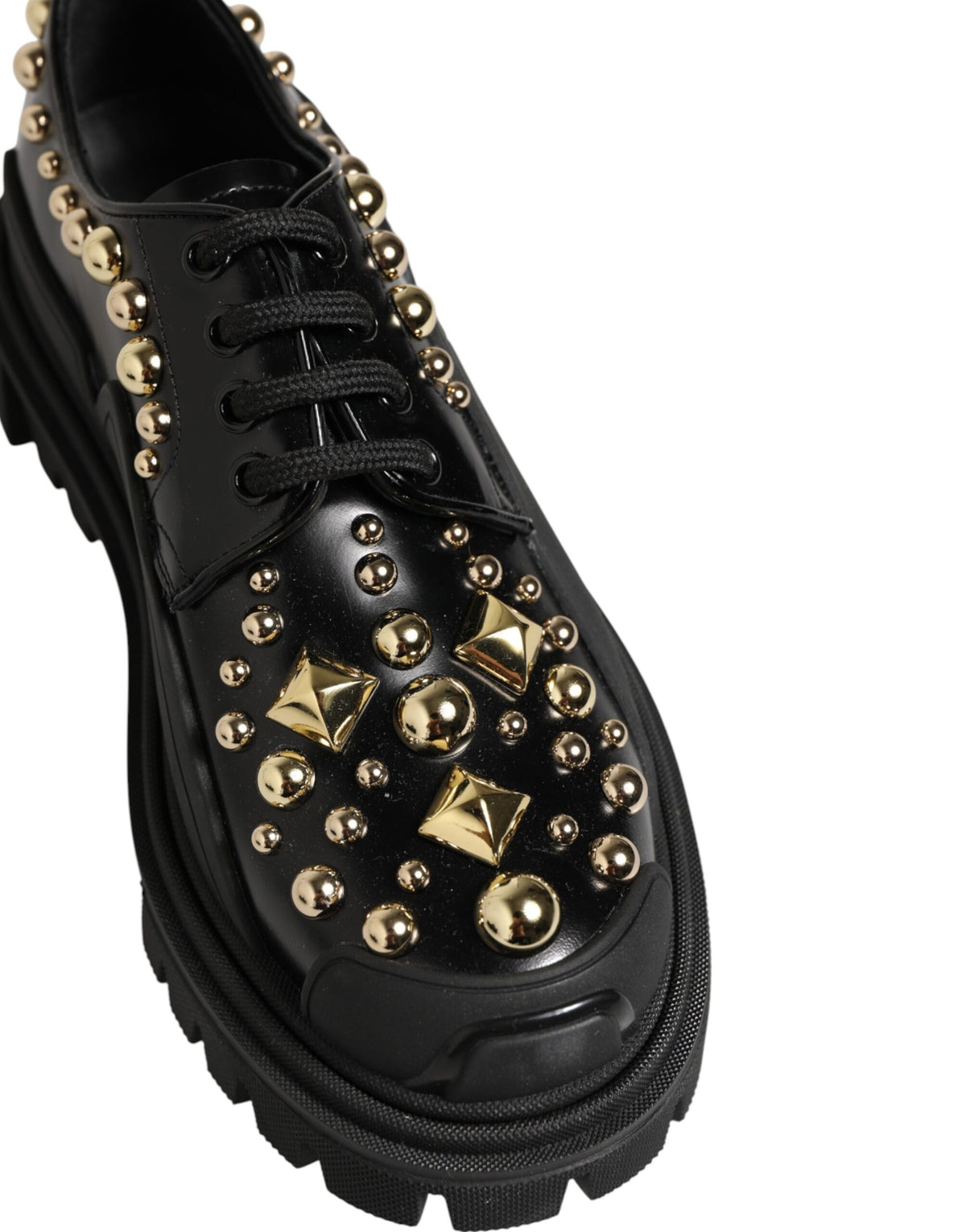 Dolce & Gabbana Black Leather Jeweled Crystals Derby Shoes
