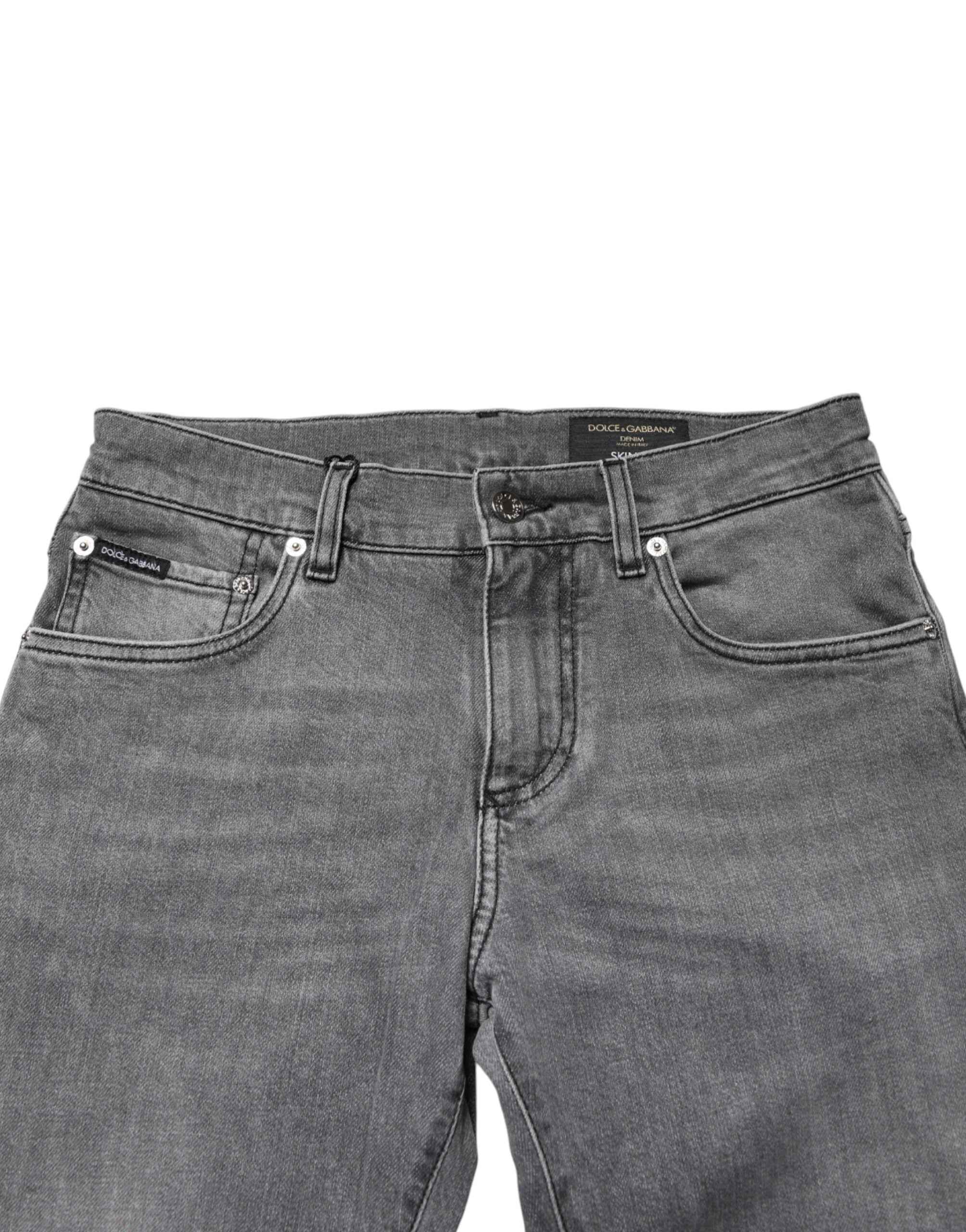 Dolce & Gabbana Gray Cotton Mid Waist Skinny Denim Jeans