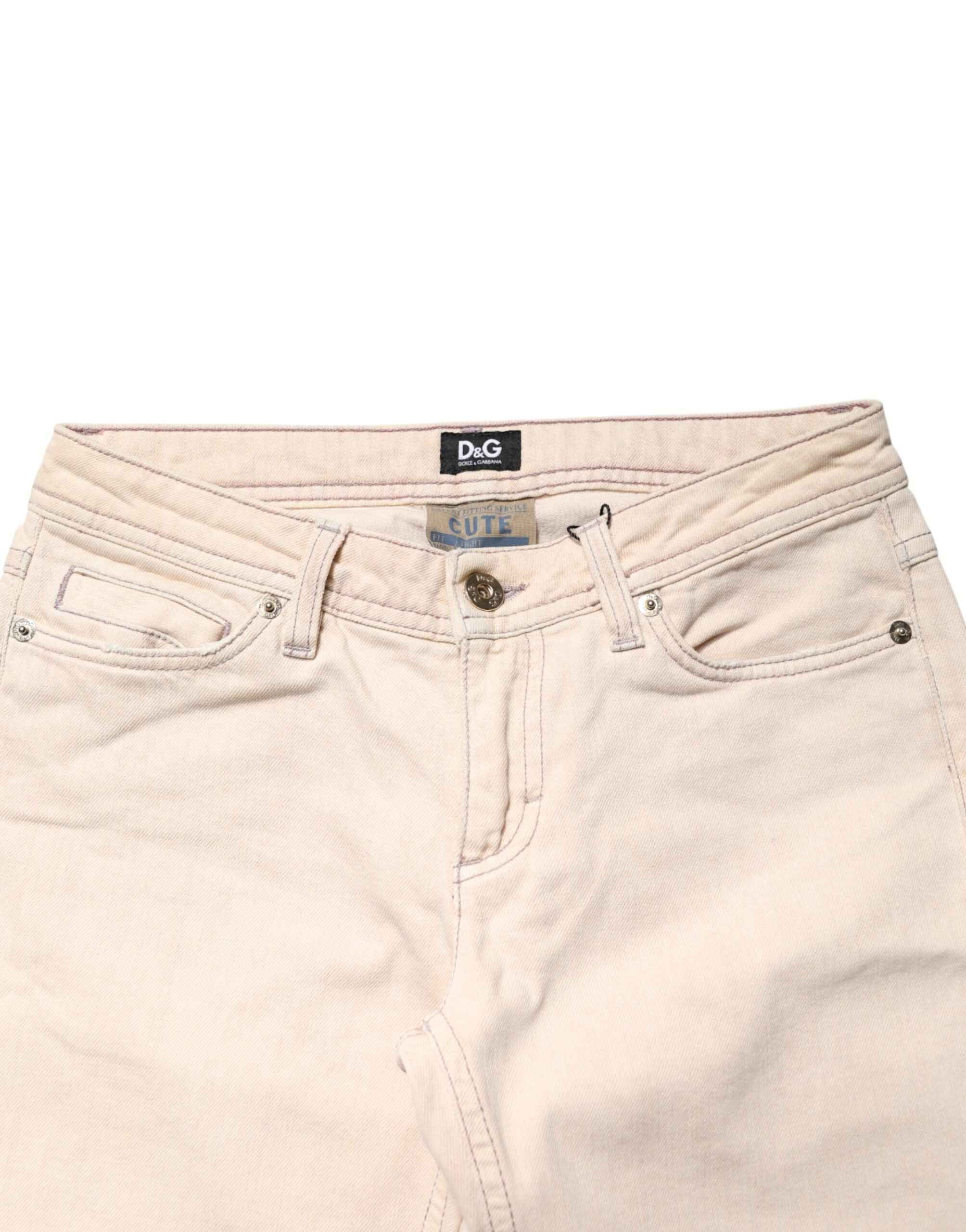 Dolce & Gabbana Beige Low Waist Cotton Slim Fit Denim Trousers Jeans