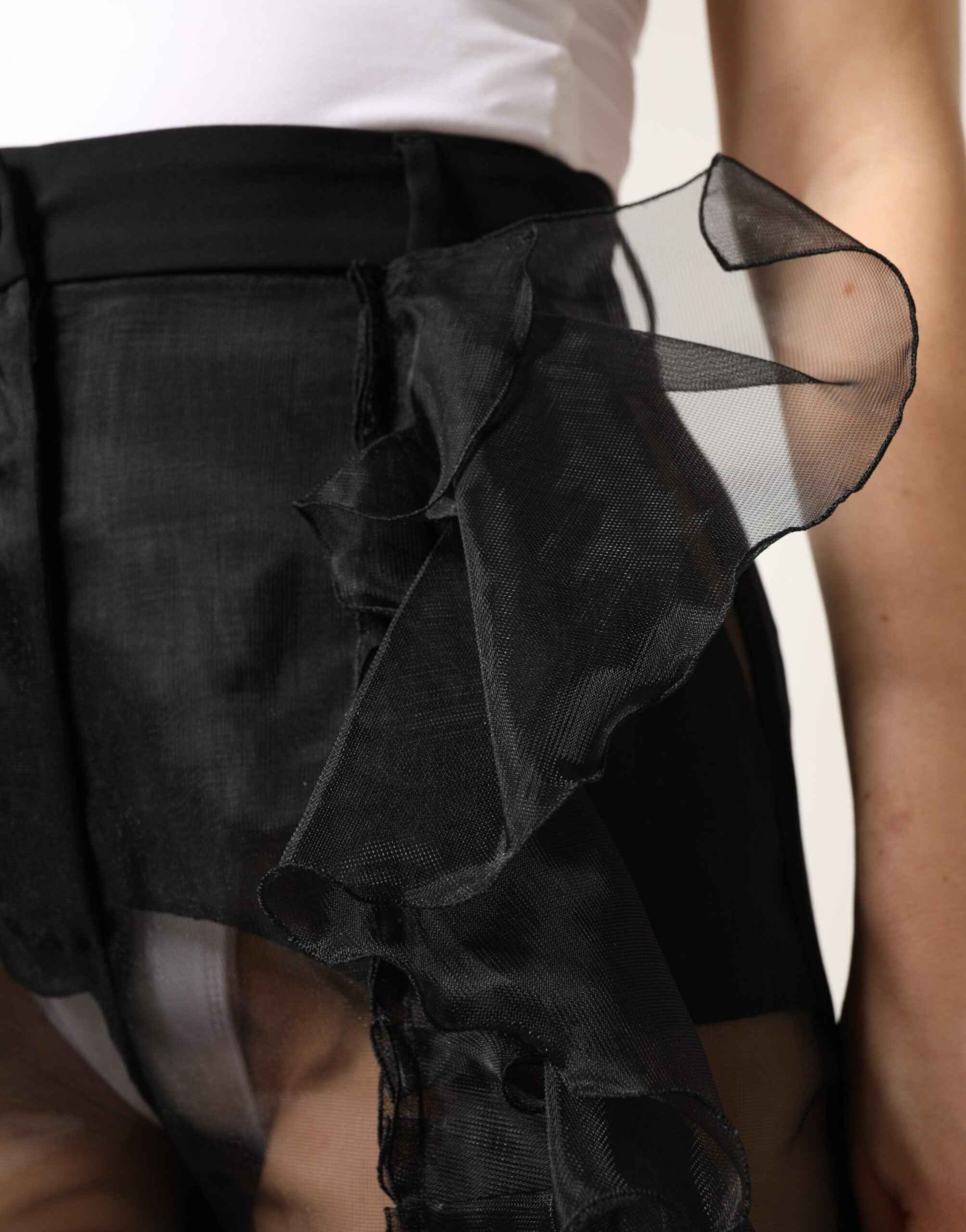 Dolce & Gabbana Black High Waist Tulle Wool Trouser Pants