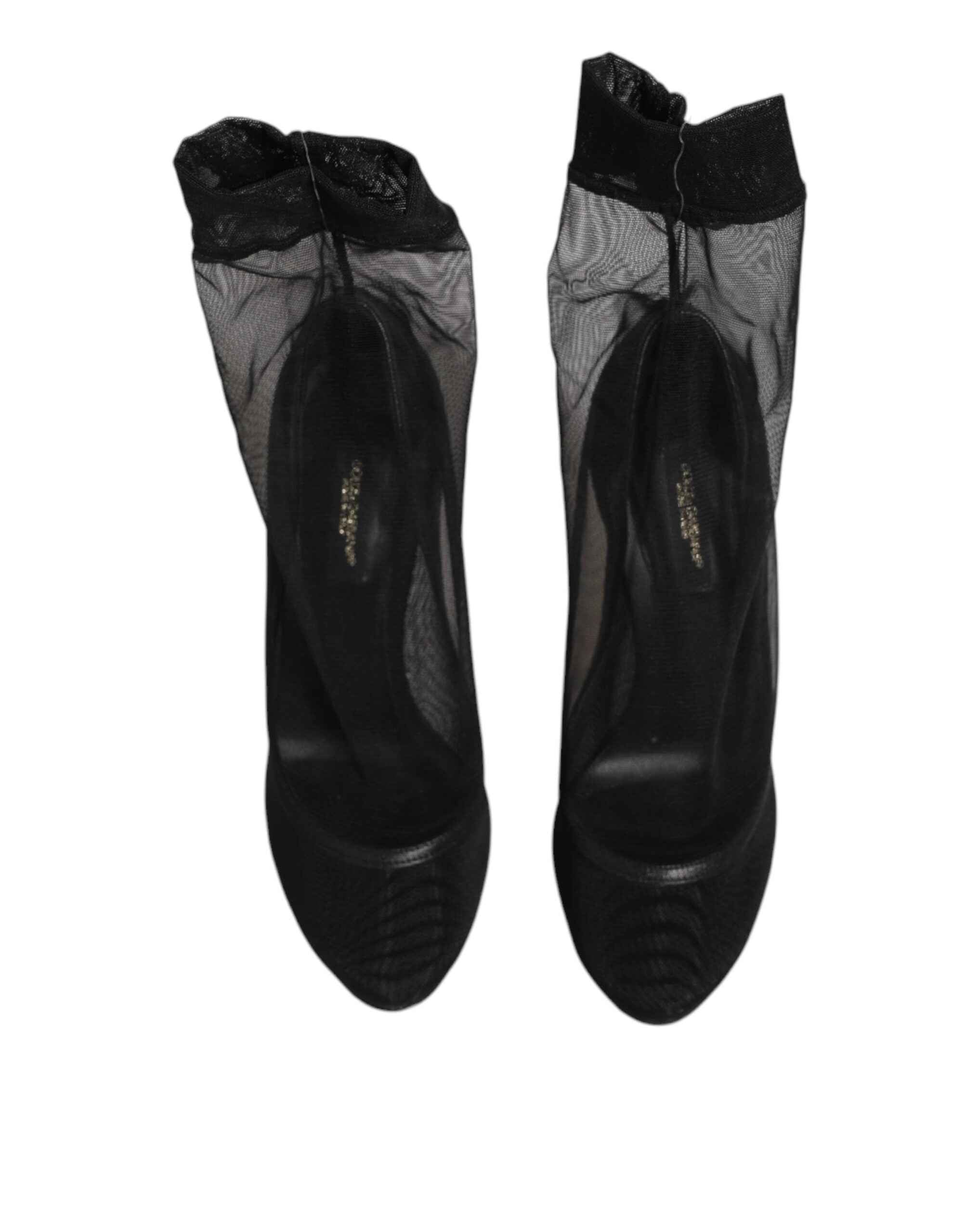 Dolce & Gabbana Black Nylon Stretch Mesh Sock Boots Shoes