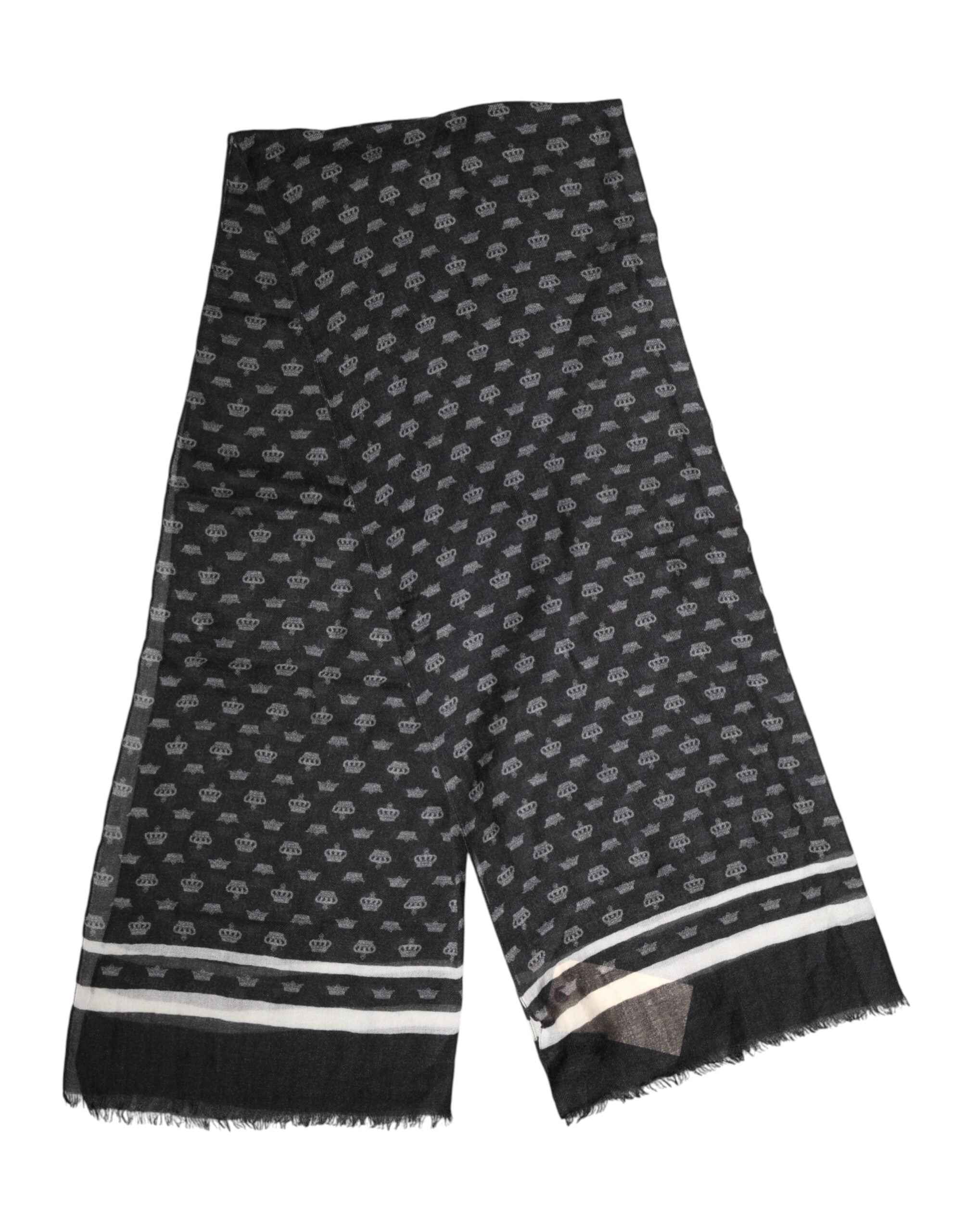 Dolce & Gabbana Black Crown Cashmere Neck Wrap Shawl Scarf
