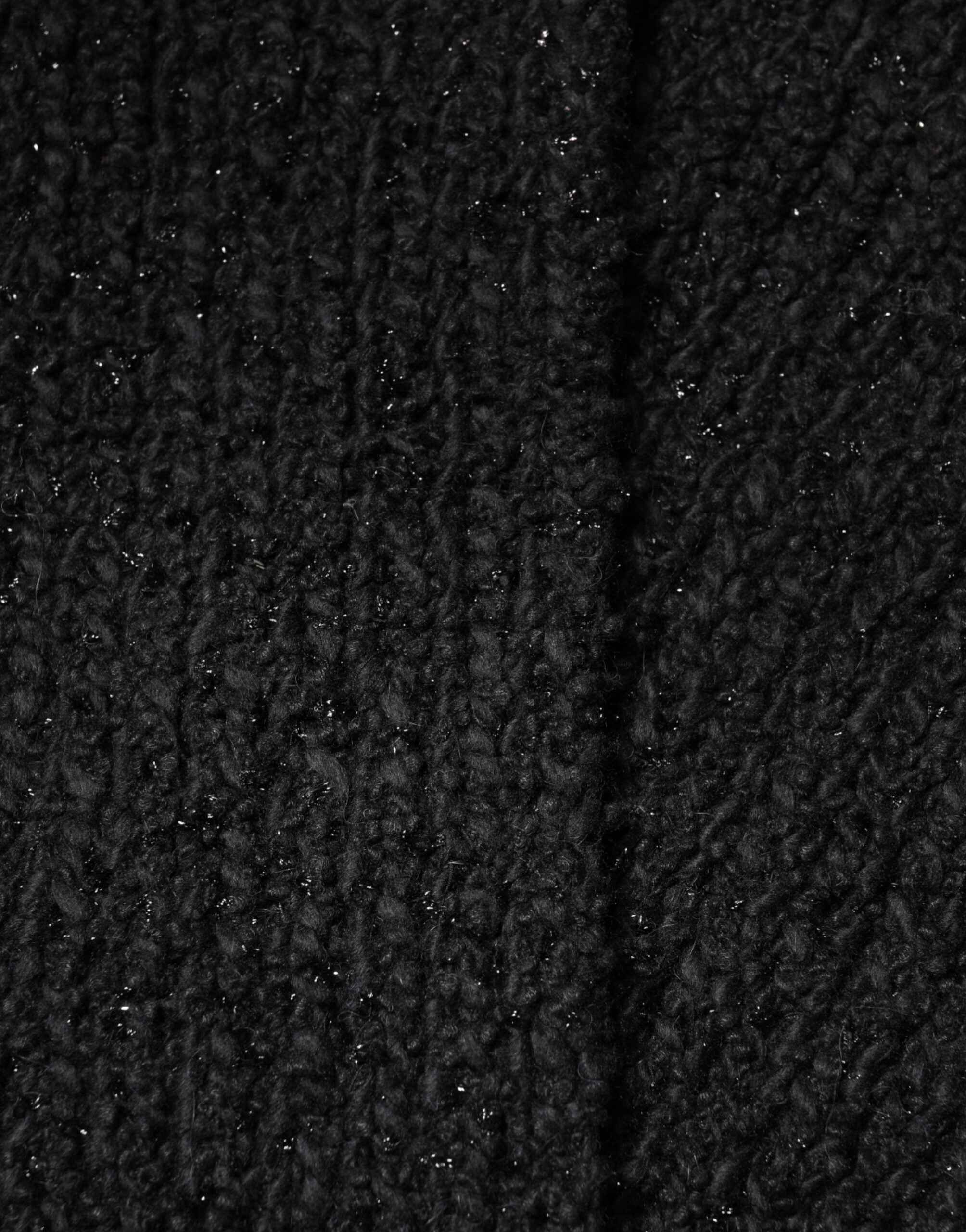 Dolce & Gabbana Black Cashmere Knit Shawl Fringes Scarf